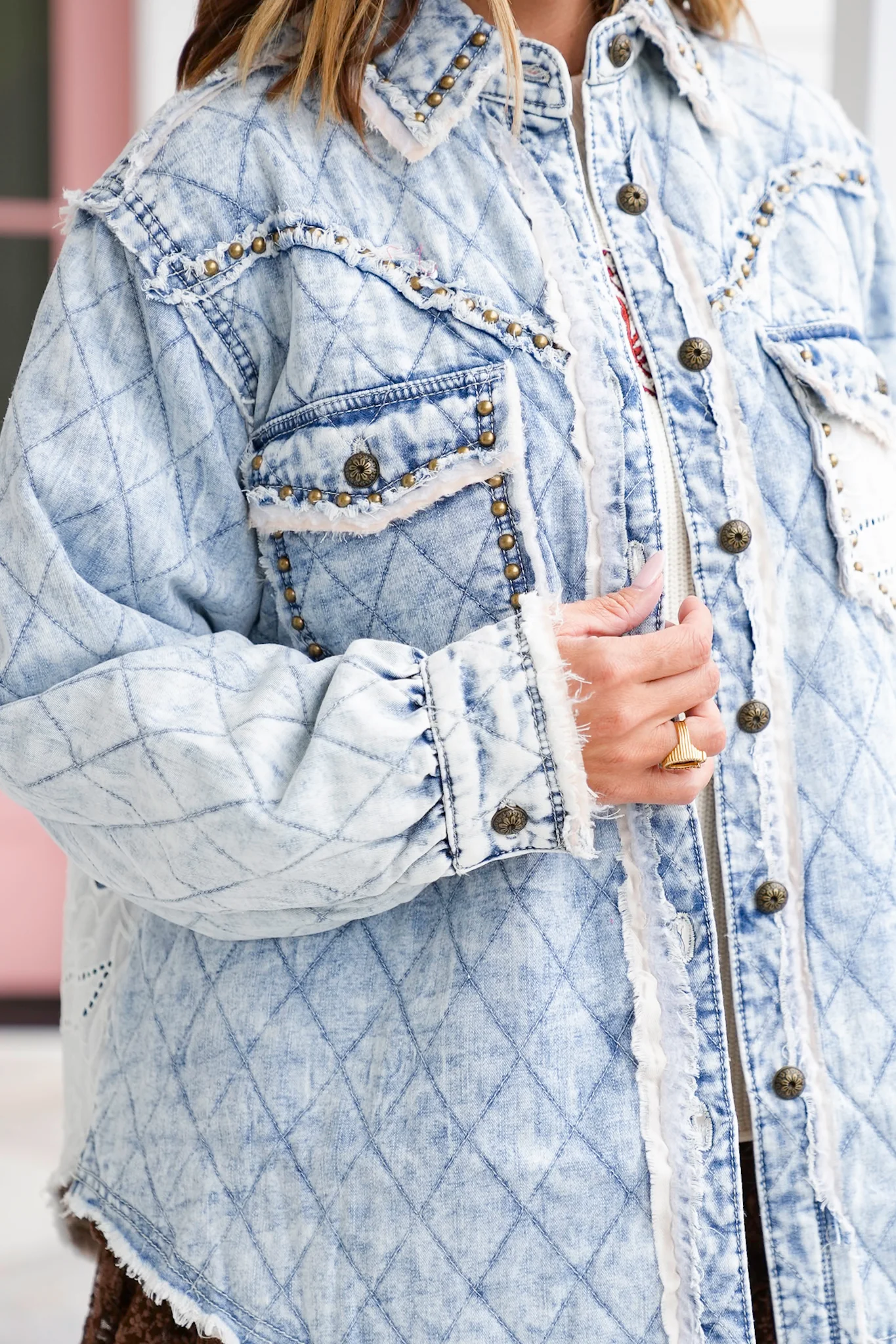 POL Light Wash Long Sleeve Button Up Jacket - Image 3