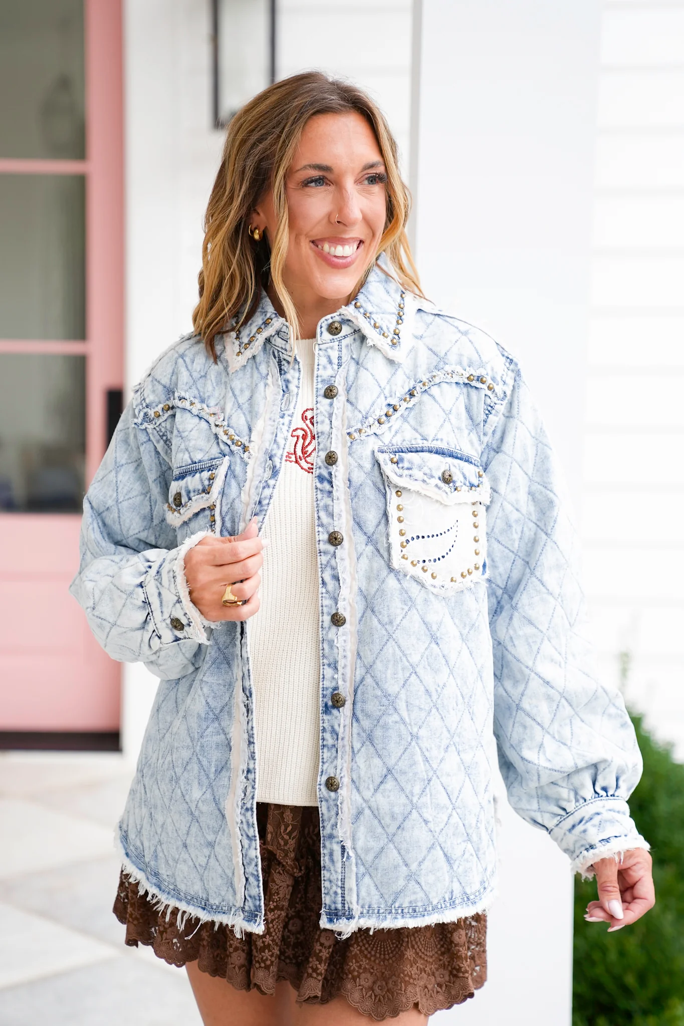 POL Light Wash Long Sleeve Button Up Jacket - Image 7