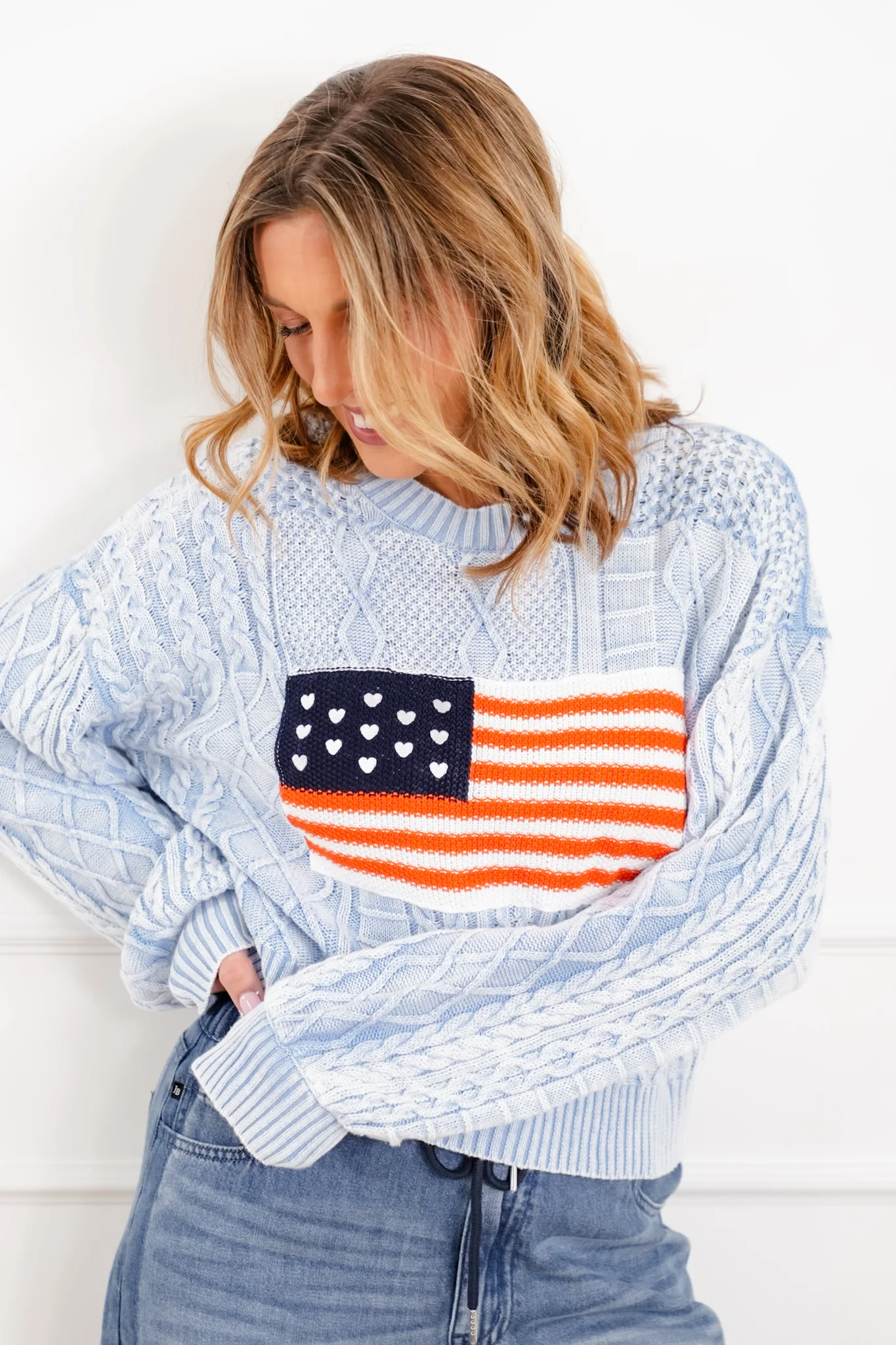 POL Long Sleeve Round Neck American Flag Sweater - Image 3