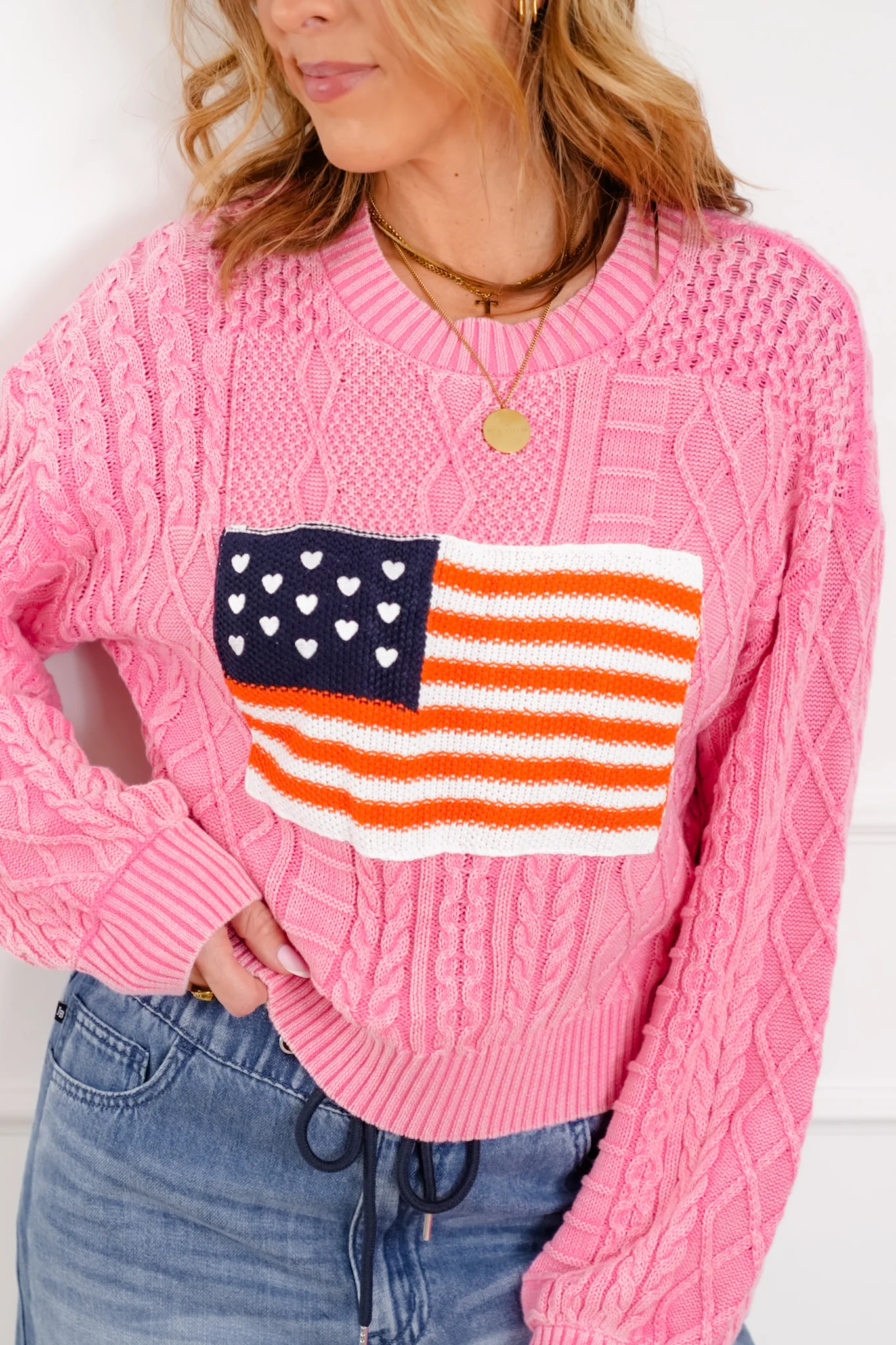 POL Long Sleeve Round Neck American Flag Sweater - Image 4