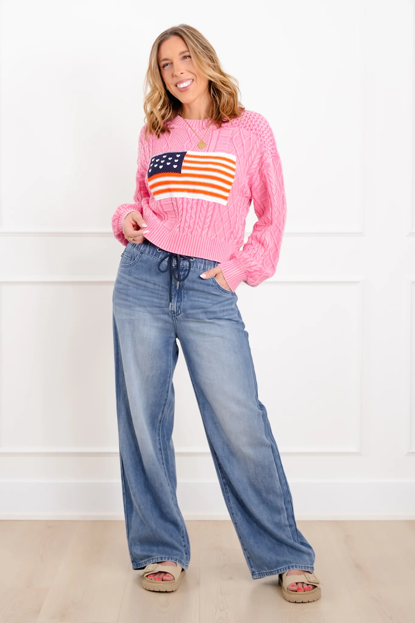 POL Long Sleeve Round Neck American Flag Sweater - Image 5