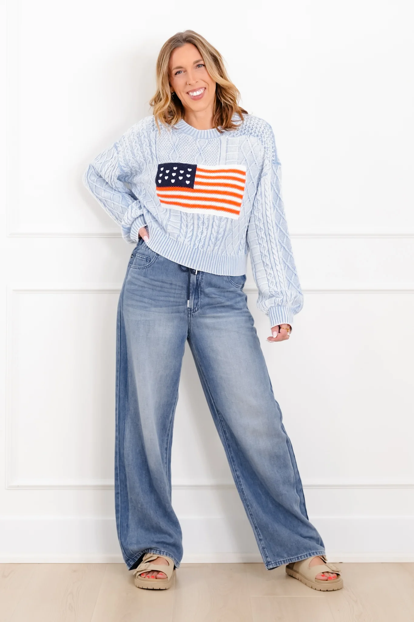 POL Long Sleeve Round Neck American Flag Sweater - Image 6