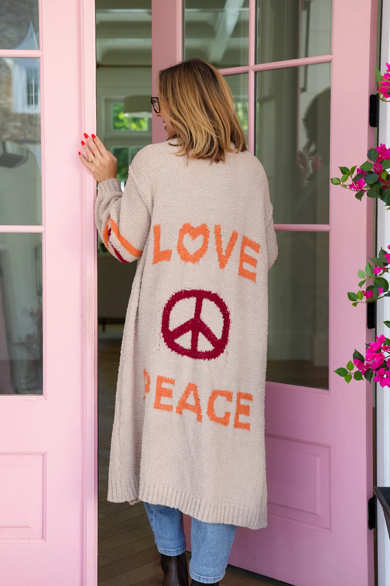 POL Love Letter Print Long Sleeve Open Cardigan Sweater - Image 3