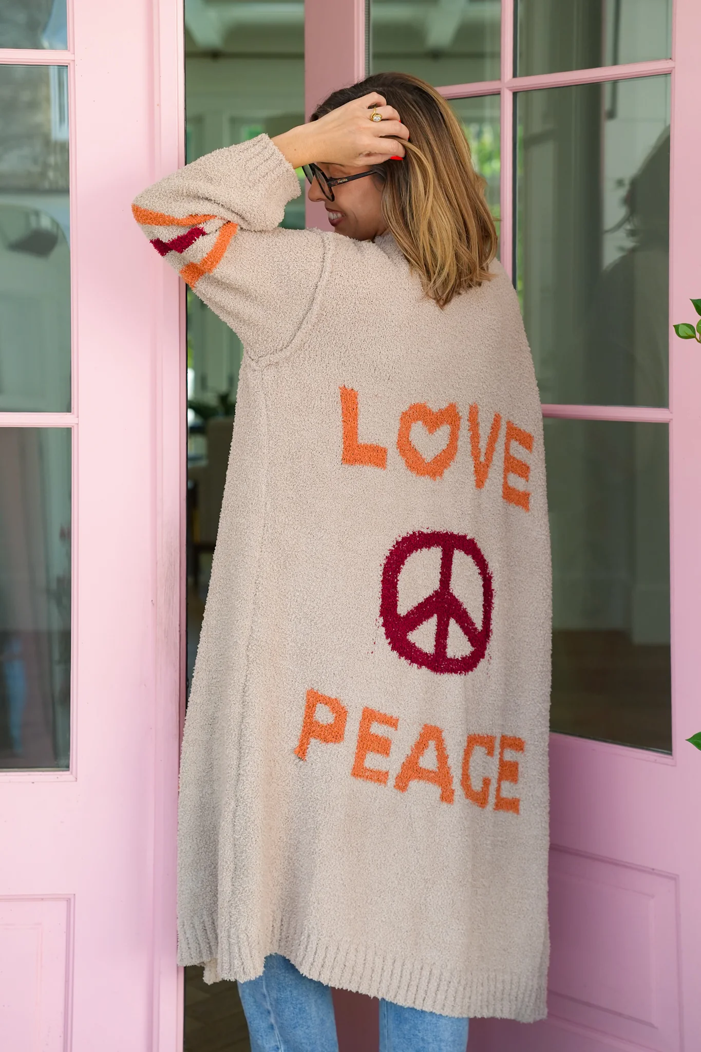 POL Love Letter Print Long Sleeve Open Cardigan Sweater - Image 5