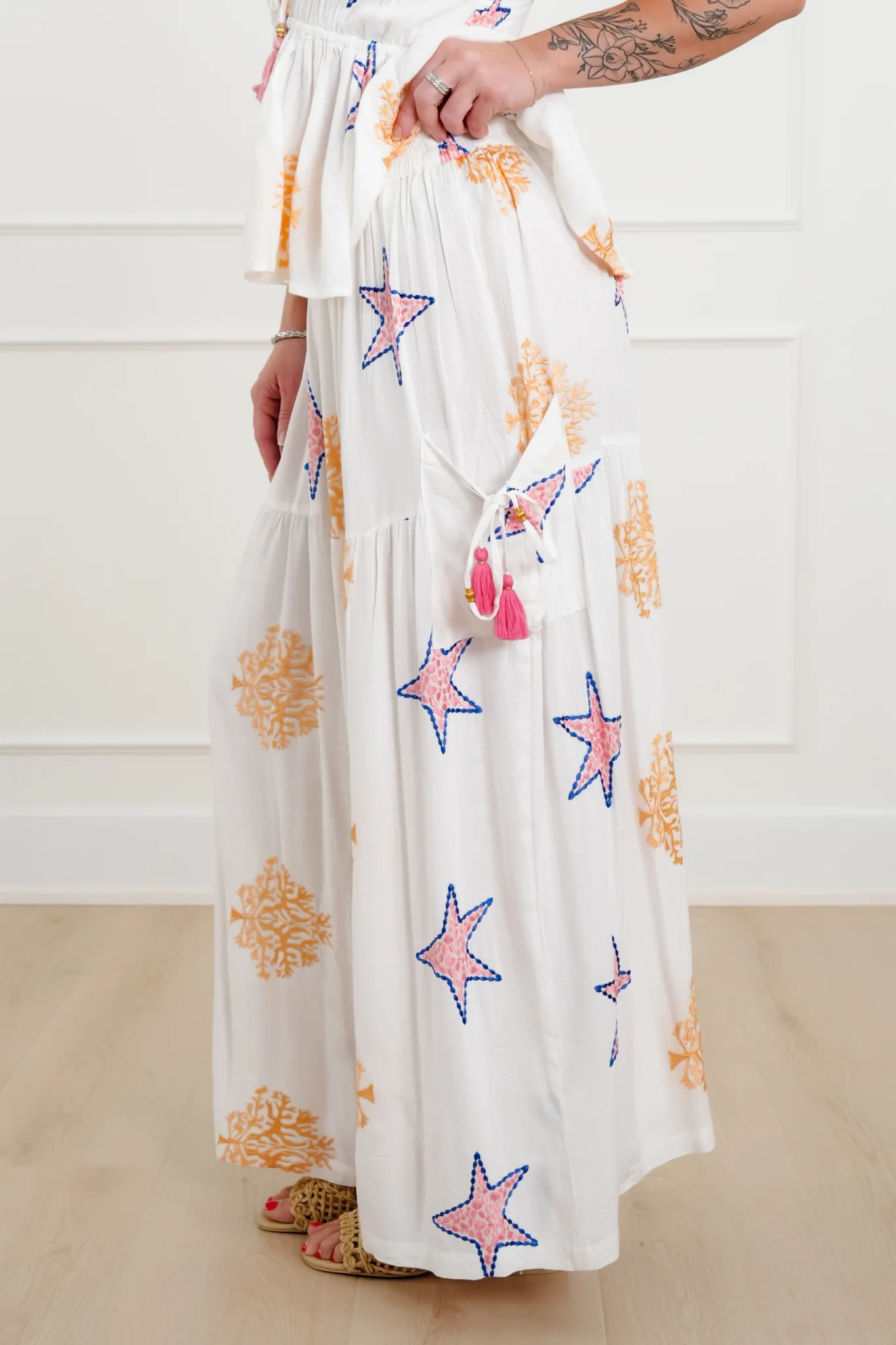 POL Star Embroidered Elastic Waist Wide Leg Pants - Image 3