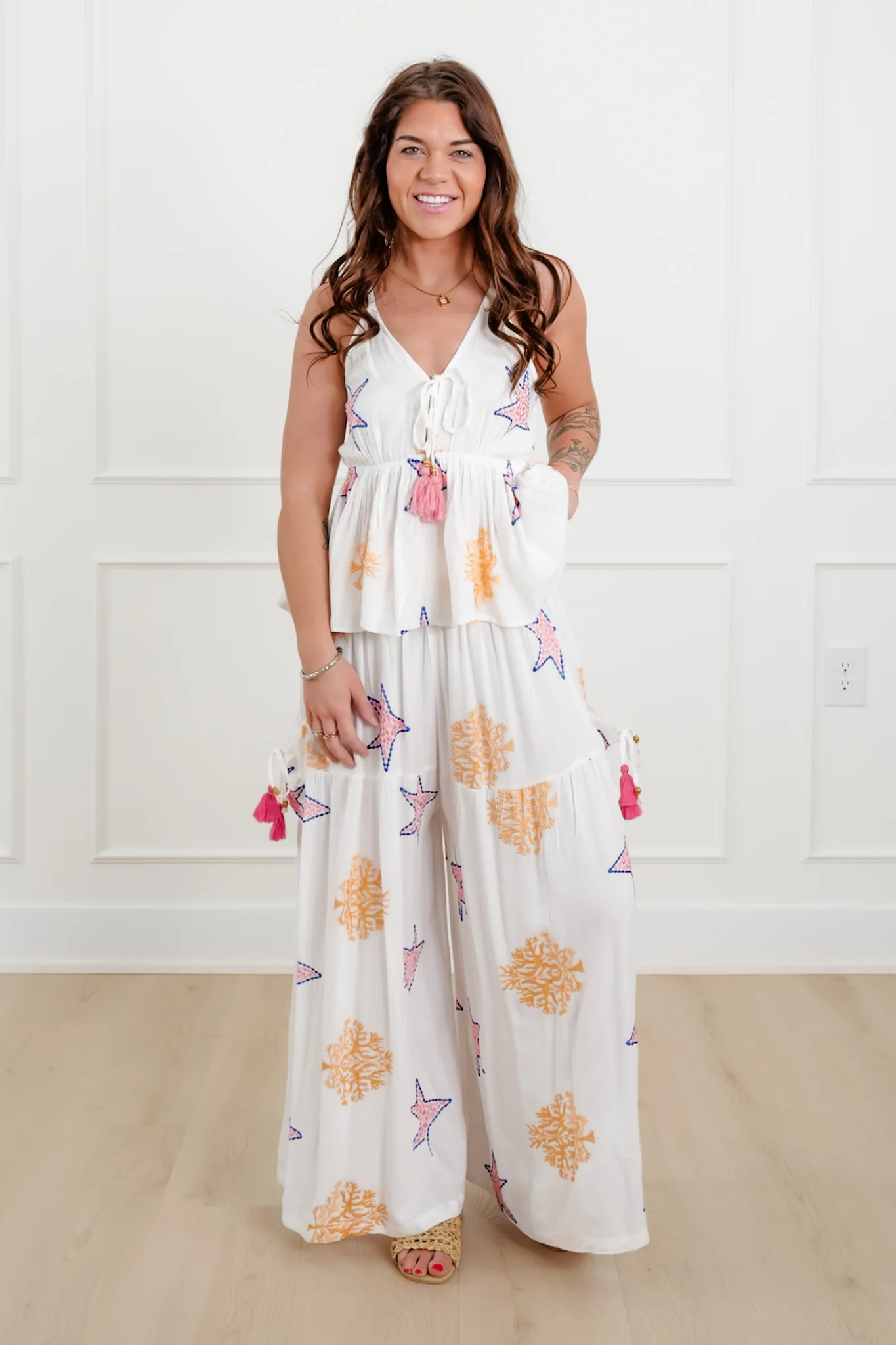 POL Star Embroidered Elastic Waist Wide Leg Pants - Image 2