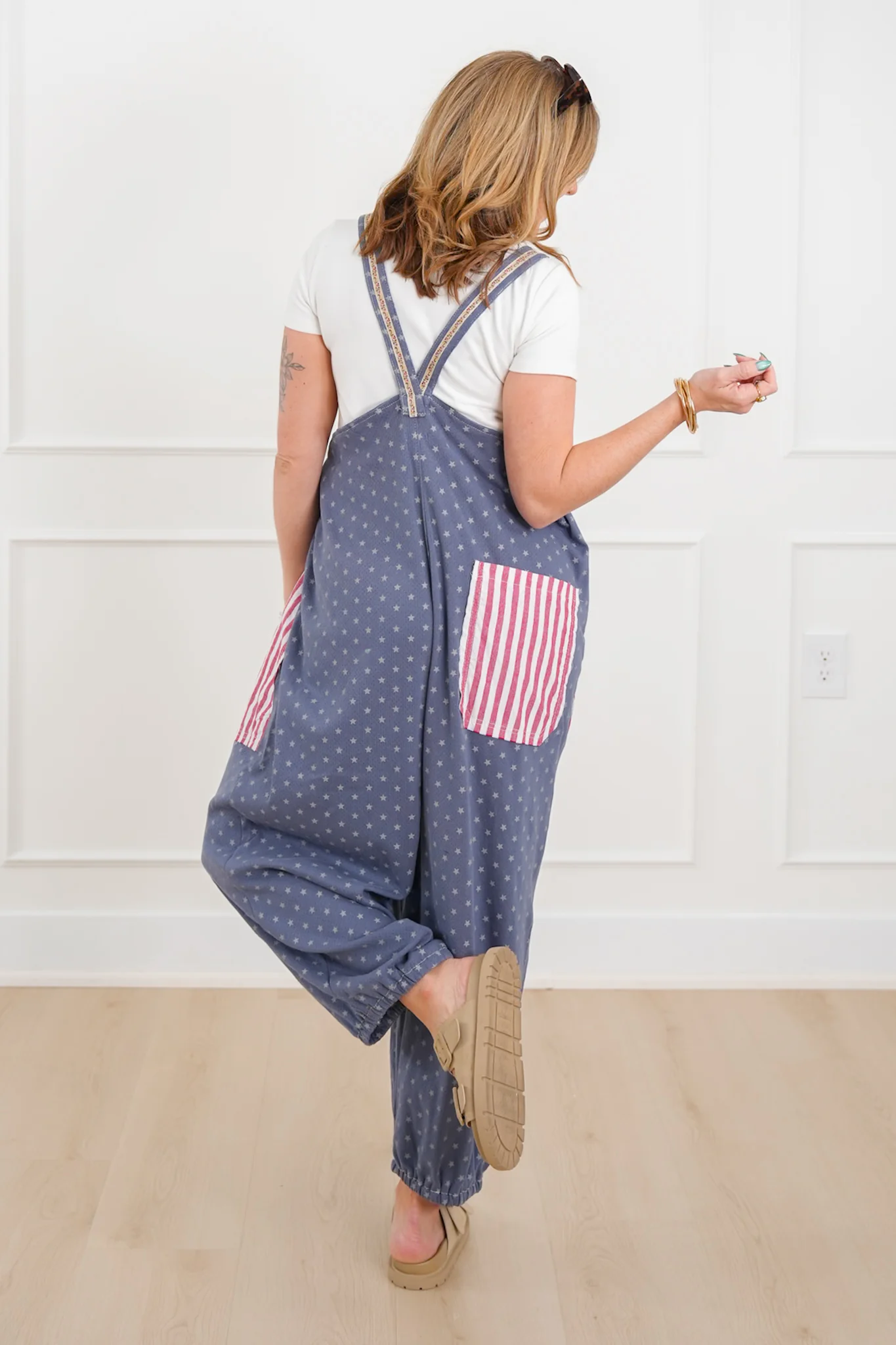 POL Stars & Stripe Print Sleeveless Jogger Overalls - Image 5