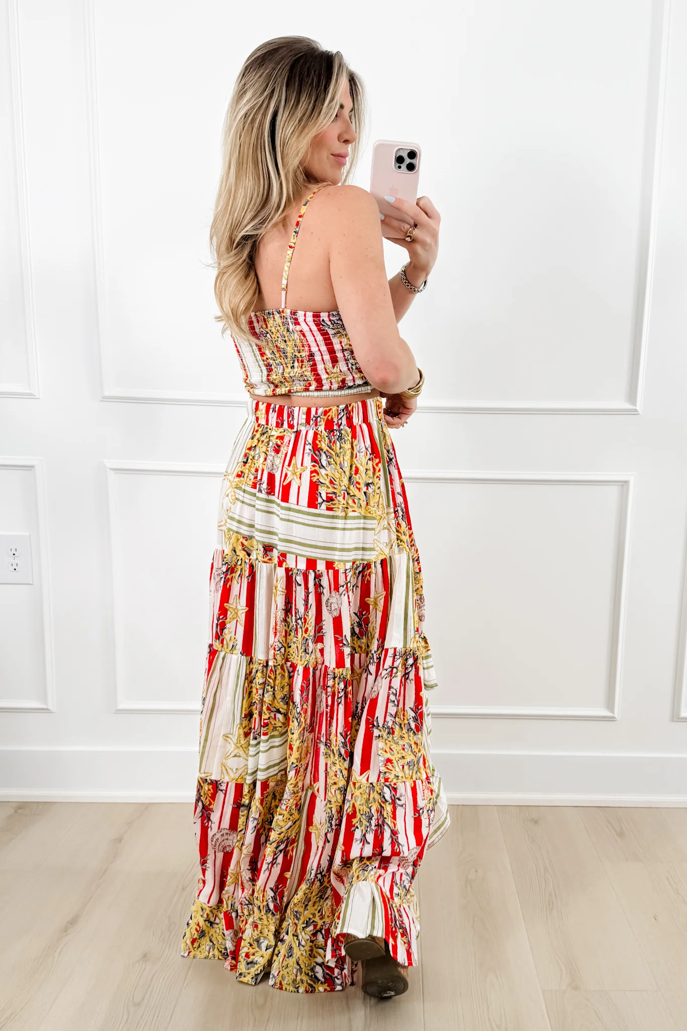 POL Stripe & Floral Print Bralette Top with High Low Skirt Set - Image 6
