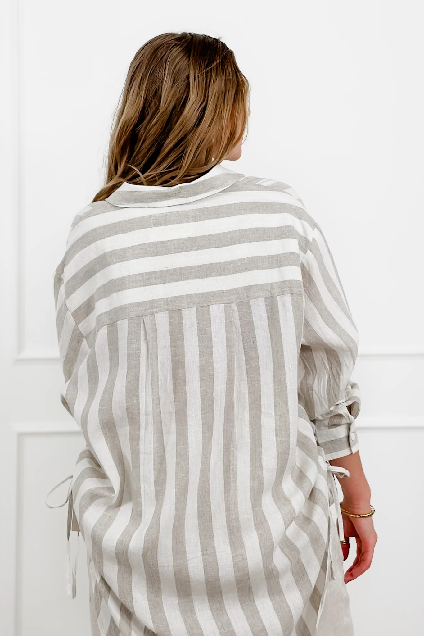 POL Stripe Linen Blend Long Sleeve Button Down Top - Image 4