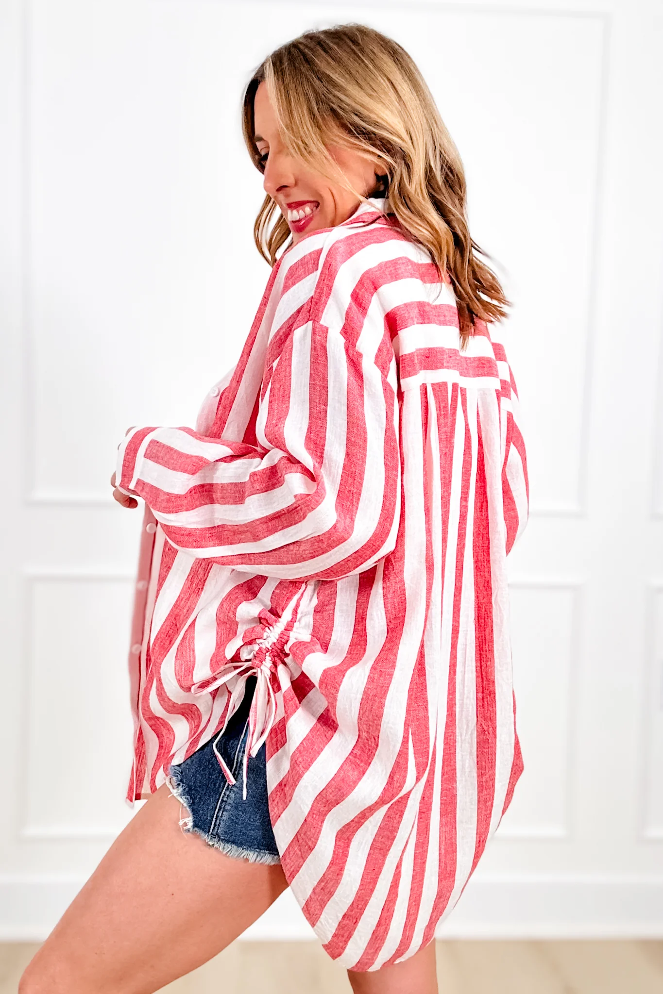POL Stripe Pattern Long Sleeve Button Up Top - Image 6