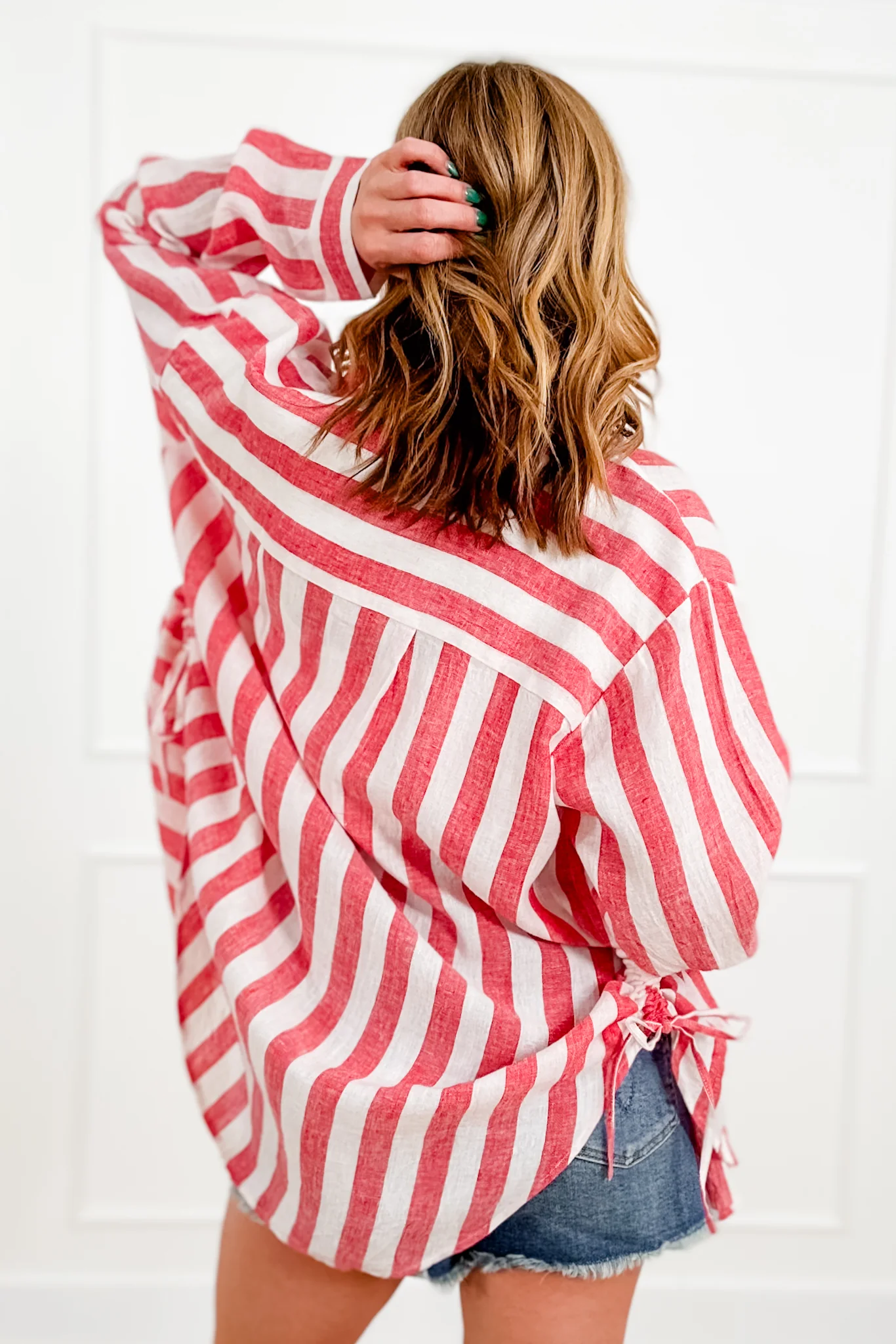 POL Stripe Pattern Long Sleeve Button Up Top - Image 7