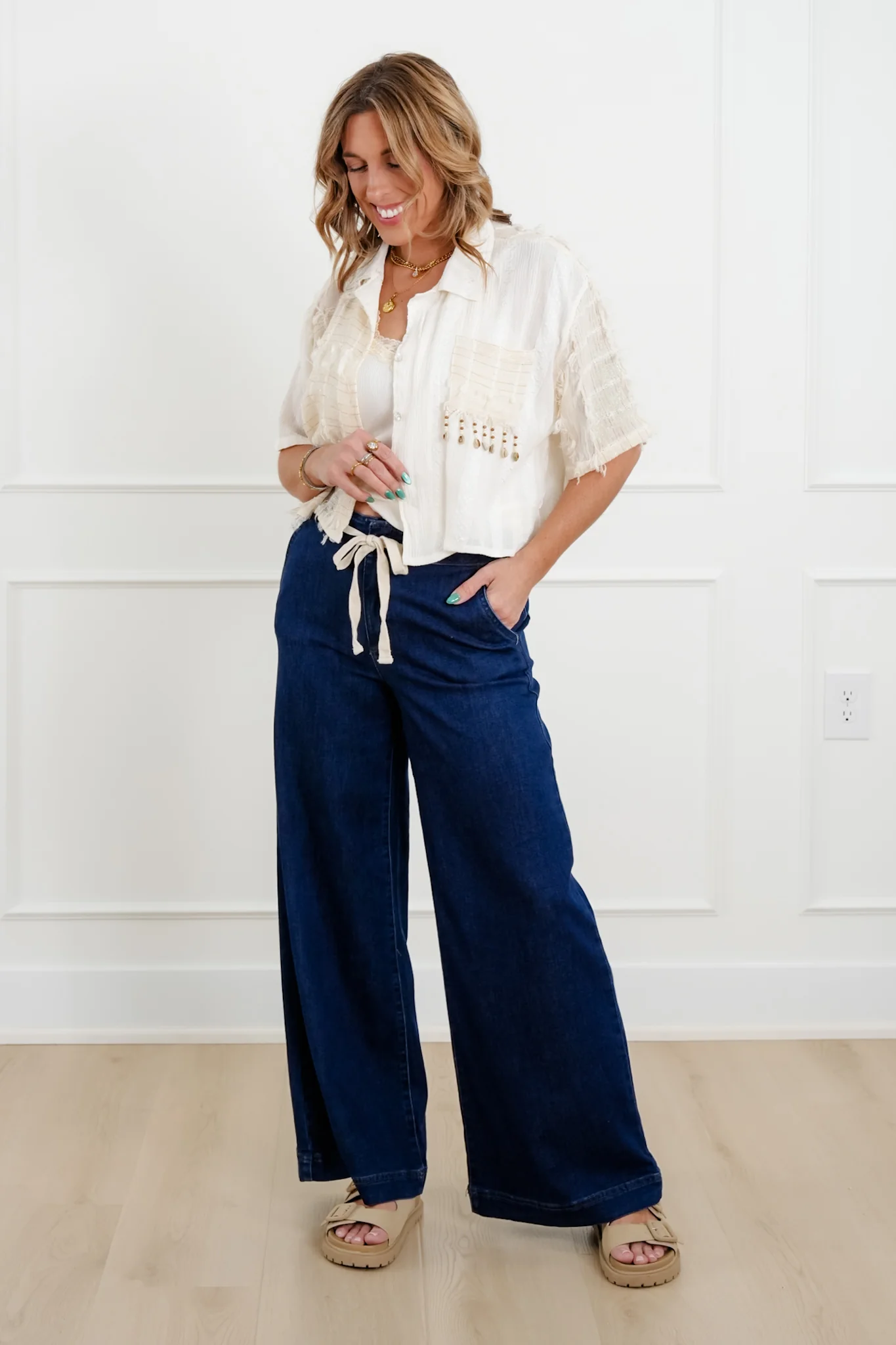 POL Textured Short Sleeve Button Up Blouse - Image 4
