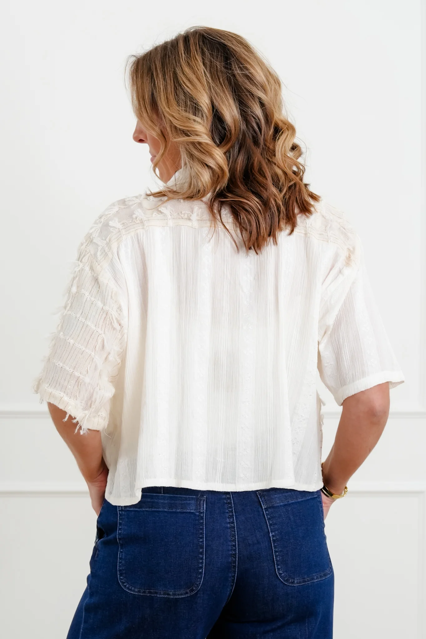 POL Textured Short Sleeve Button Up Blouse - Image 5