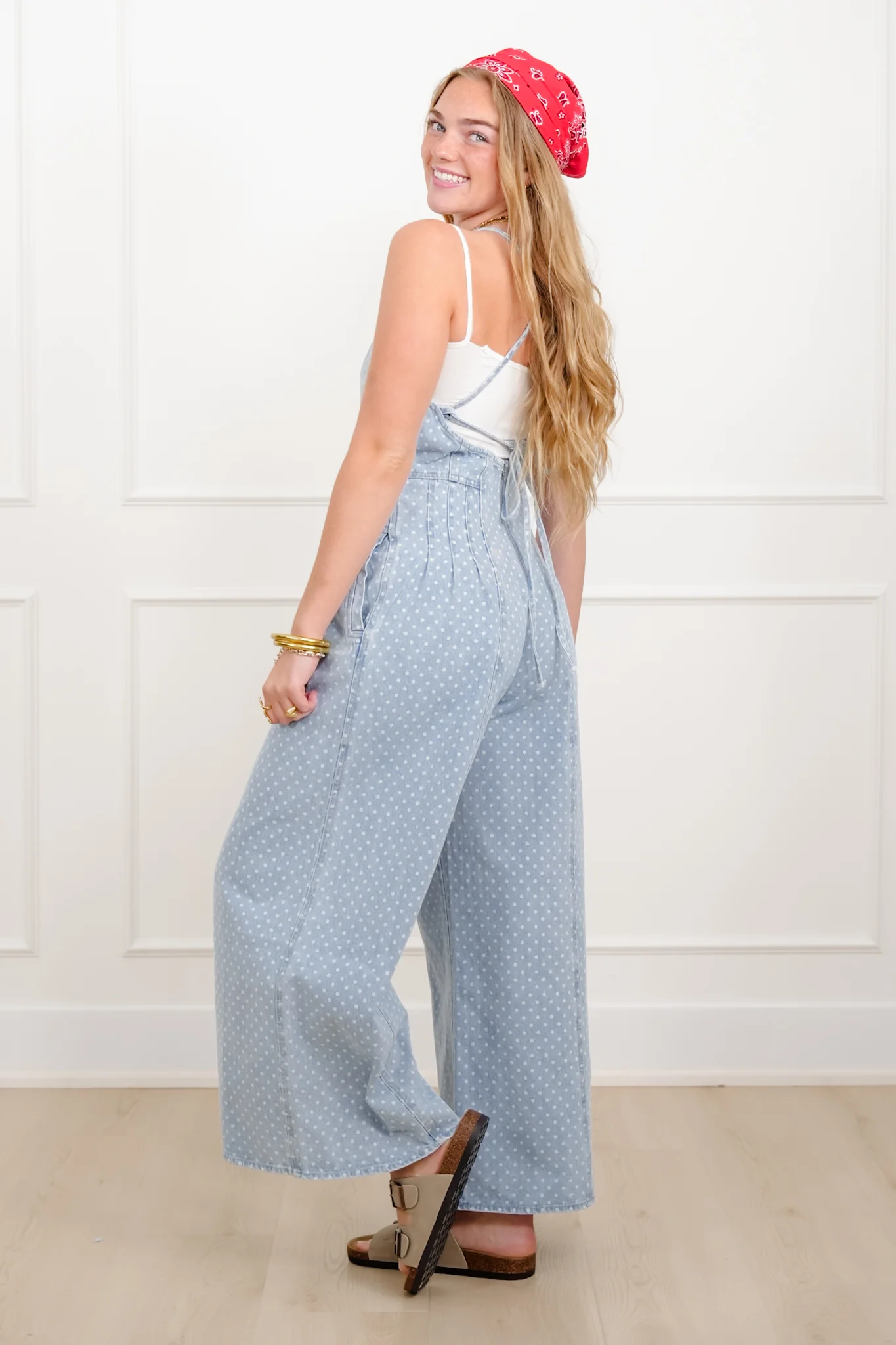 Polka Dot Pleat Sleeveless Overalls - Image 4