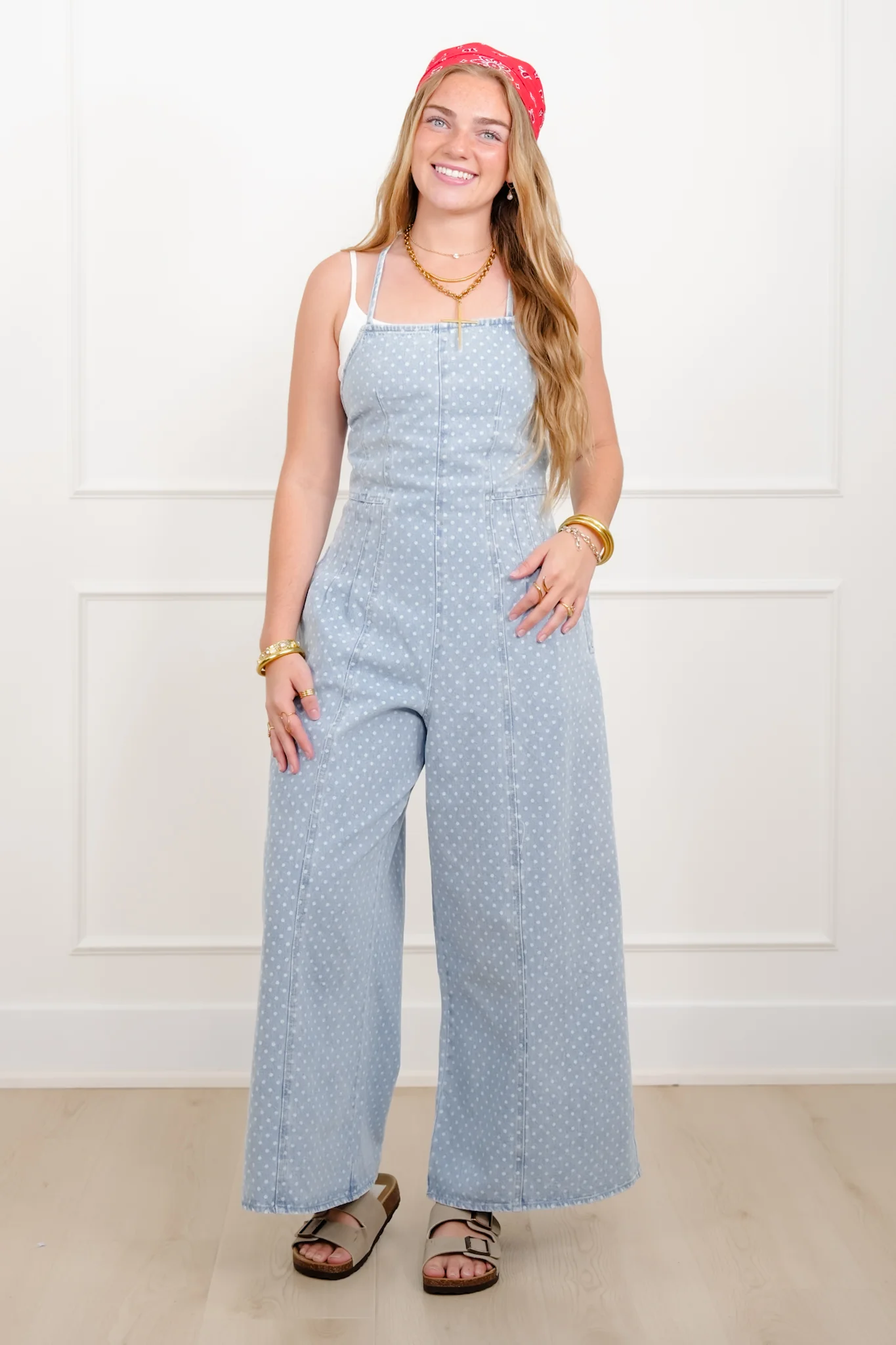 Polka Dot Pleat Sleeveless Overalls - Image 5