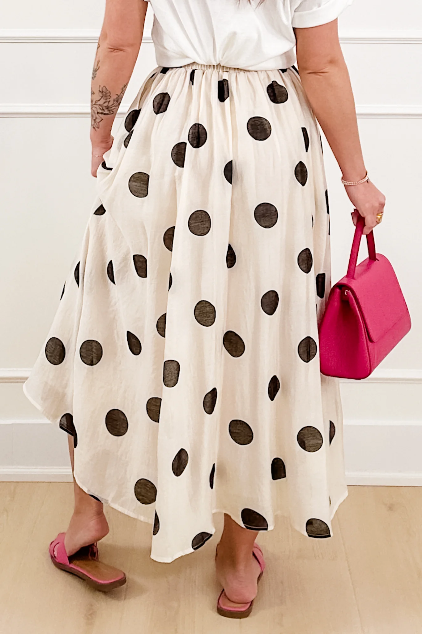 Polka Dot Print Elastic Waist Midi Skirt - Image 5