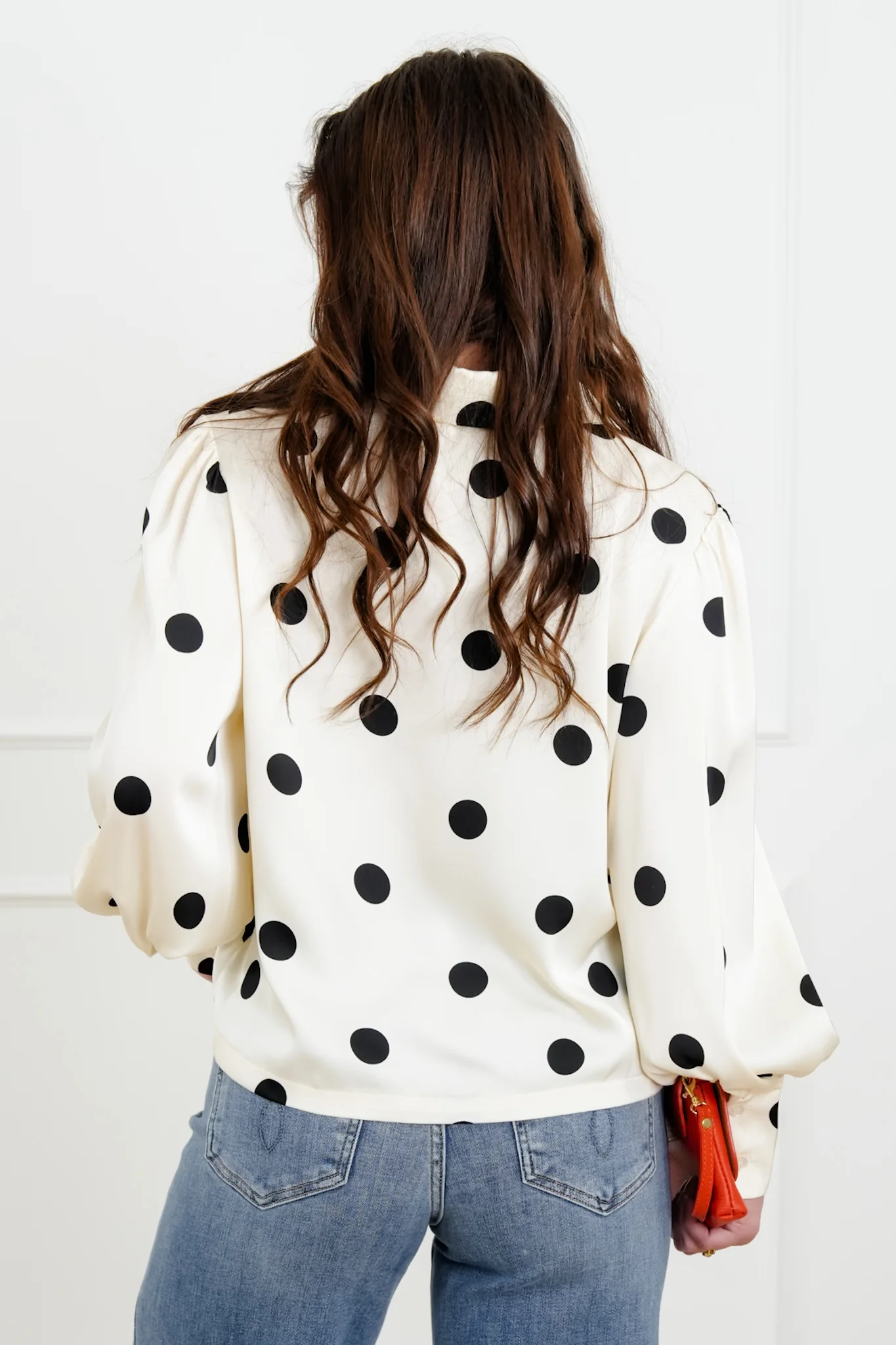 Polka Dot Print Long Sleeve Button Up Blouse - Image 3