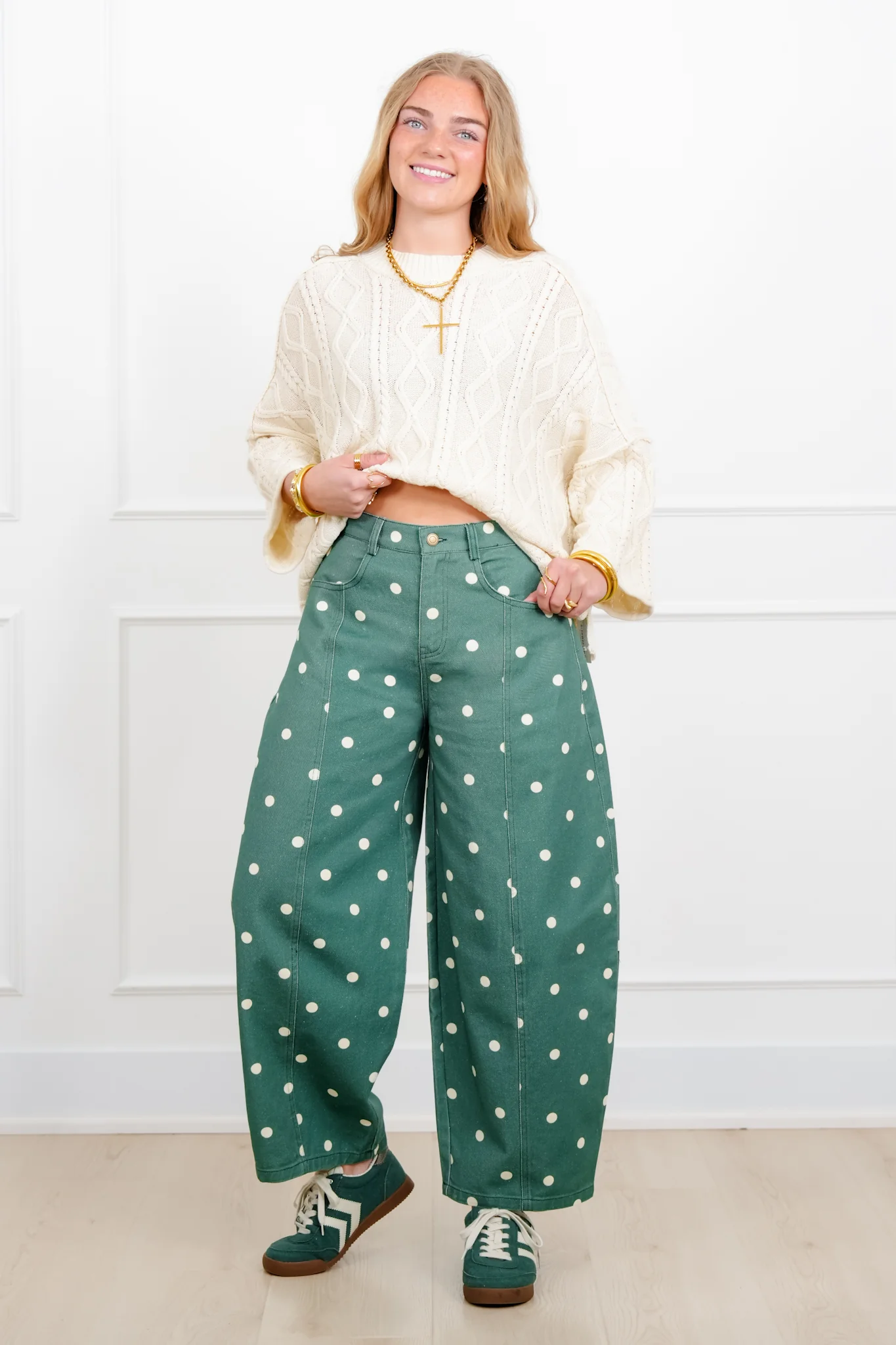 Polka Dot Print Wide Leg Pants - Image 10