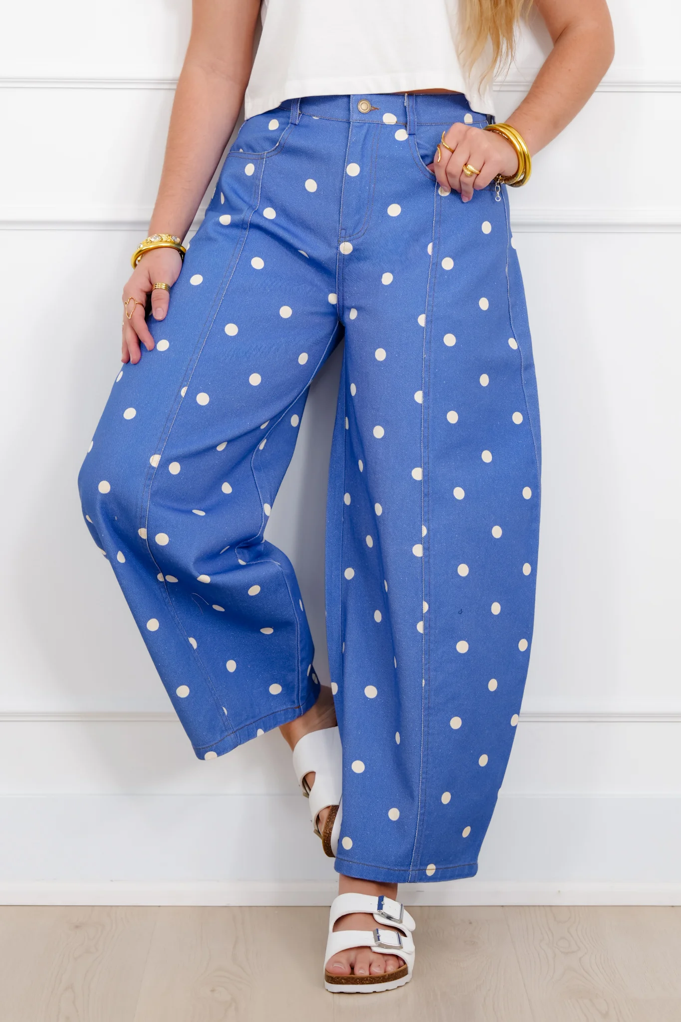 Polka Dot Print Wide Leg Pants - Image 3