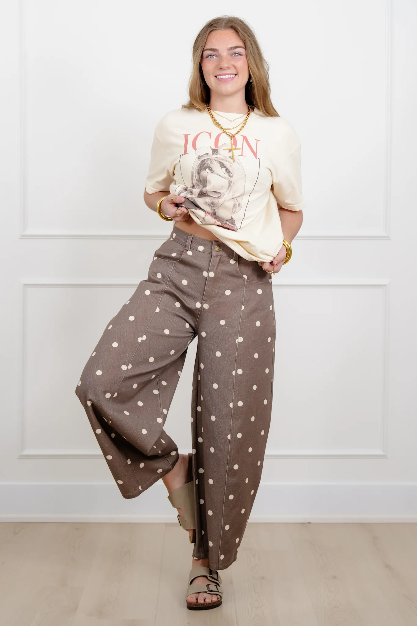 Polka Dot Print Wide Leg Pants - Image 4