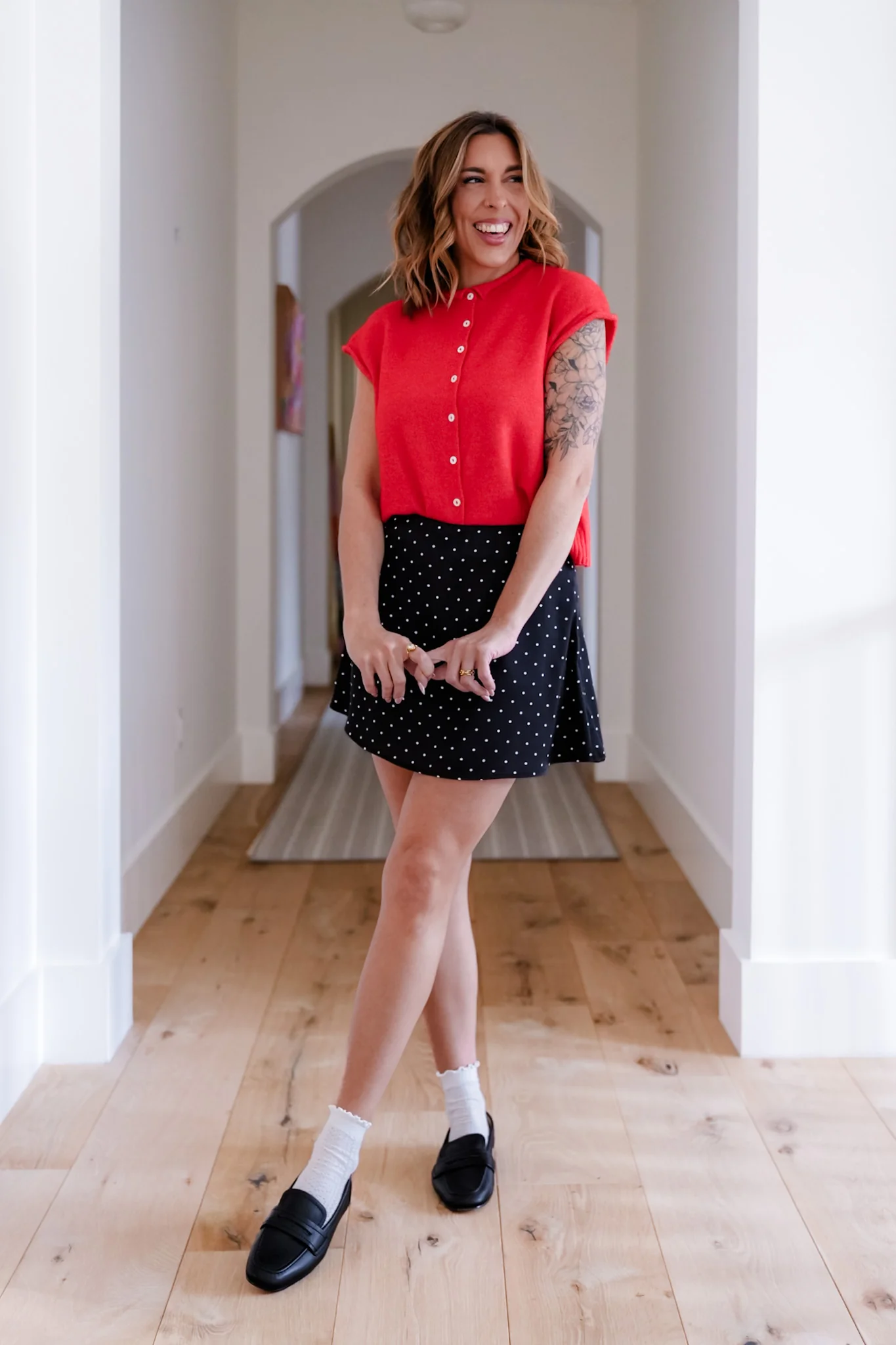 Polka Dot Satin Mini Skort - Image 10