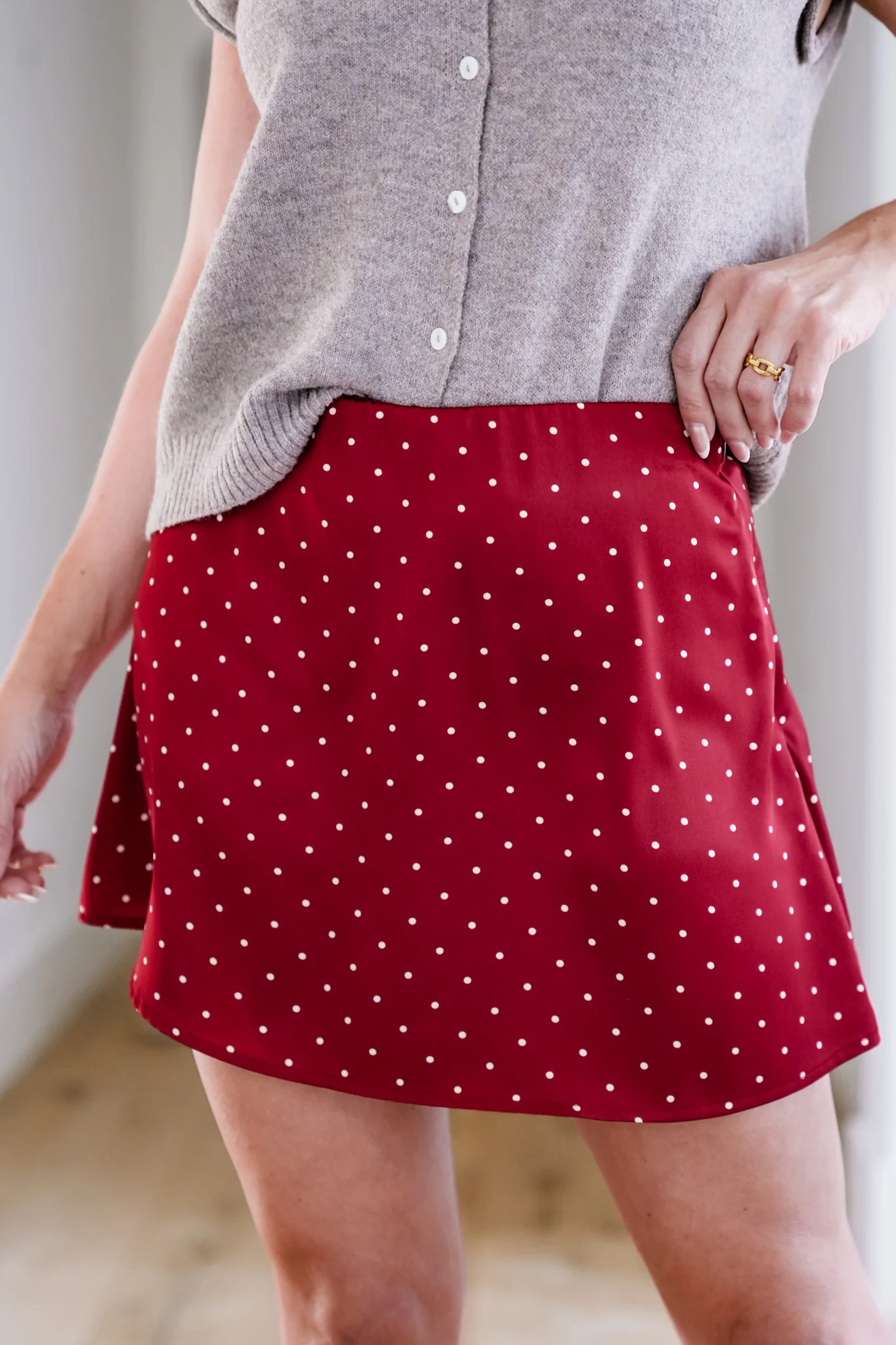 Polka Dot Satin Mini Skort - Image 6