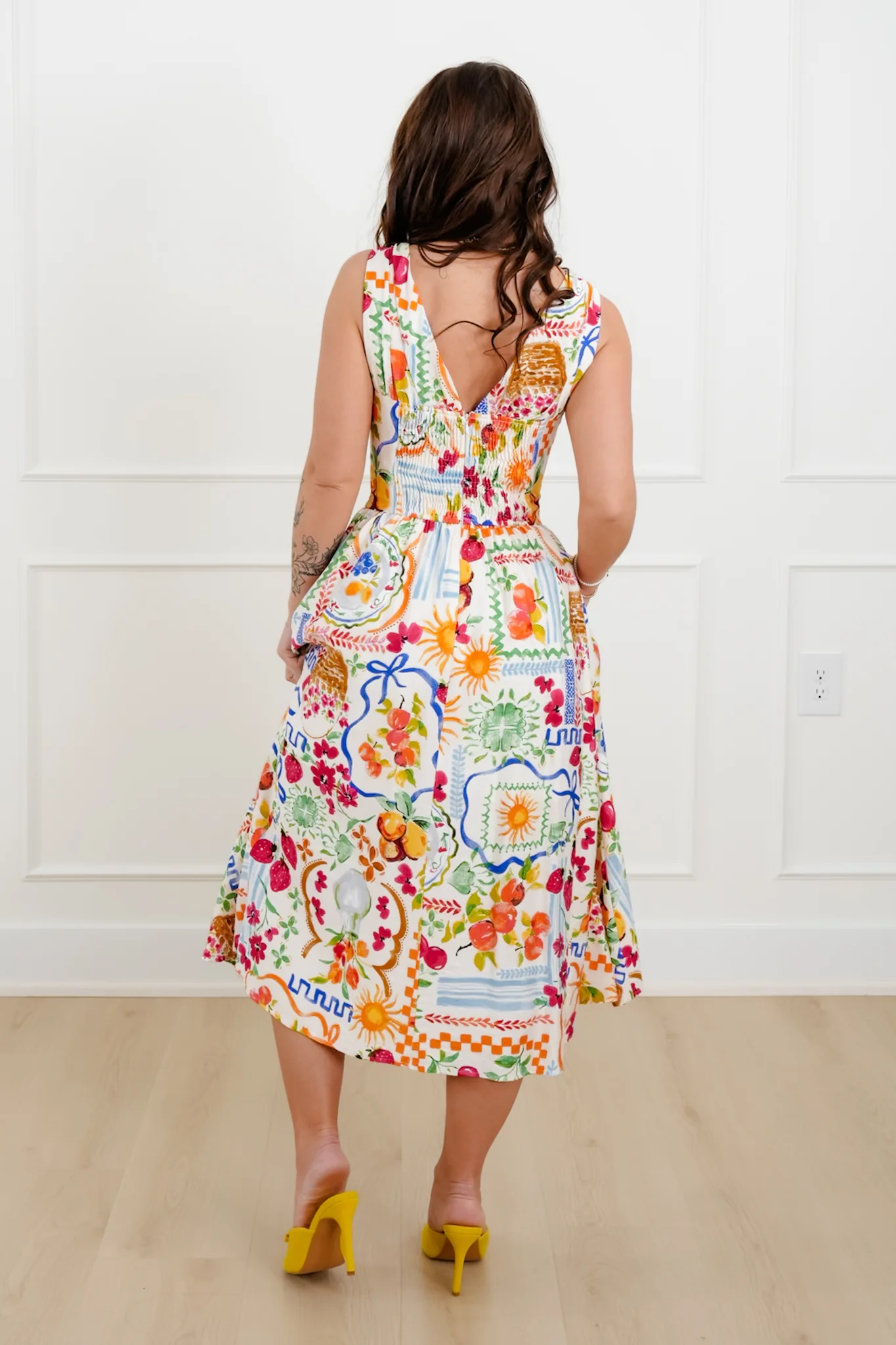Print Sleeveless Double V Neck Midi Dress - Image 7