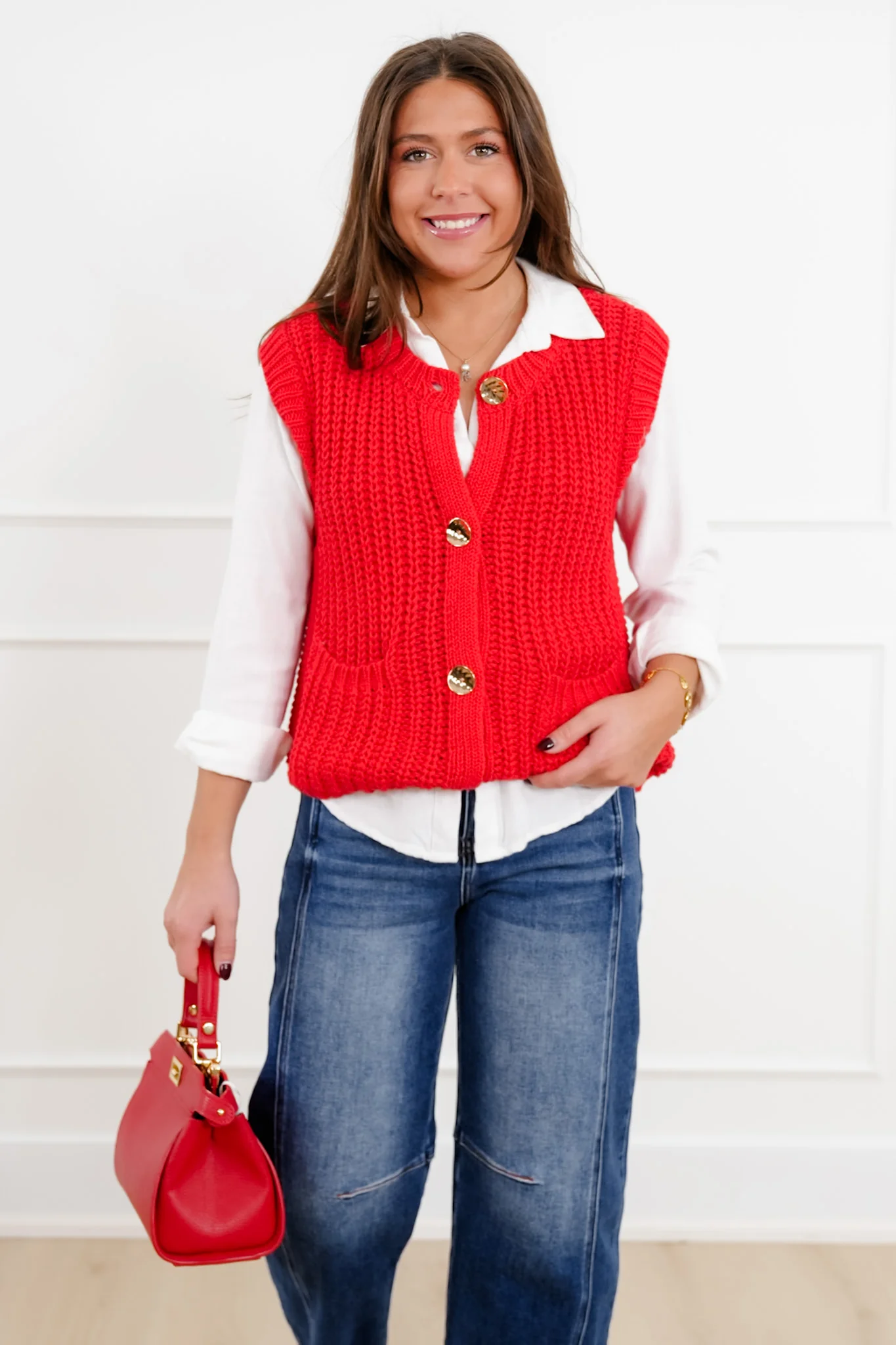 Red Button Down Sweater Vest - Image 5