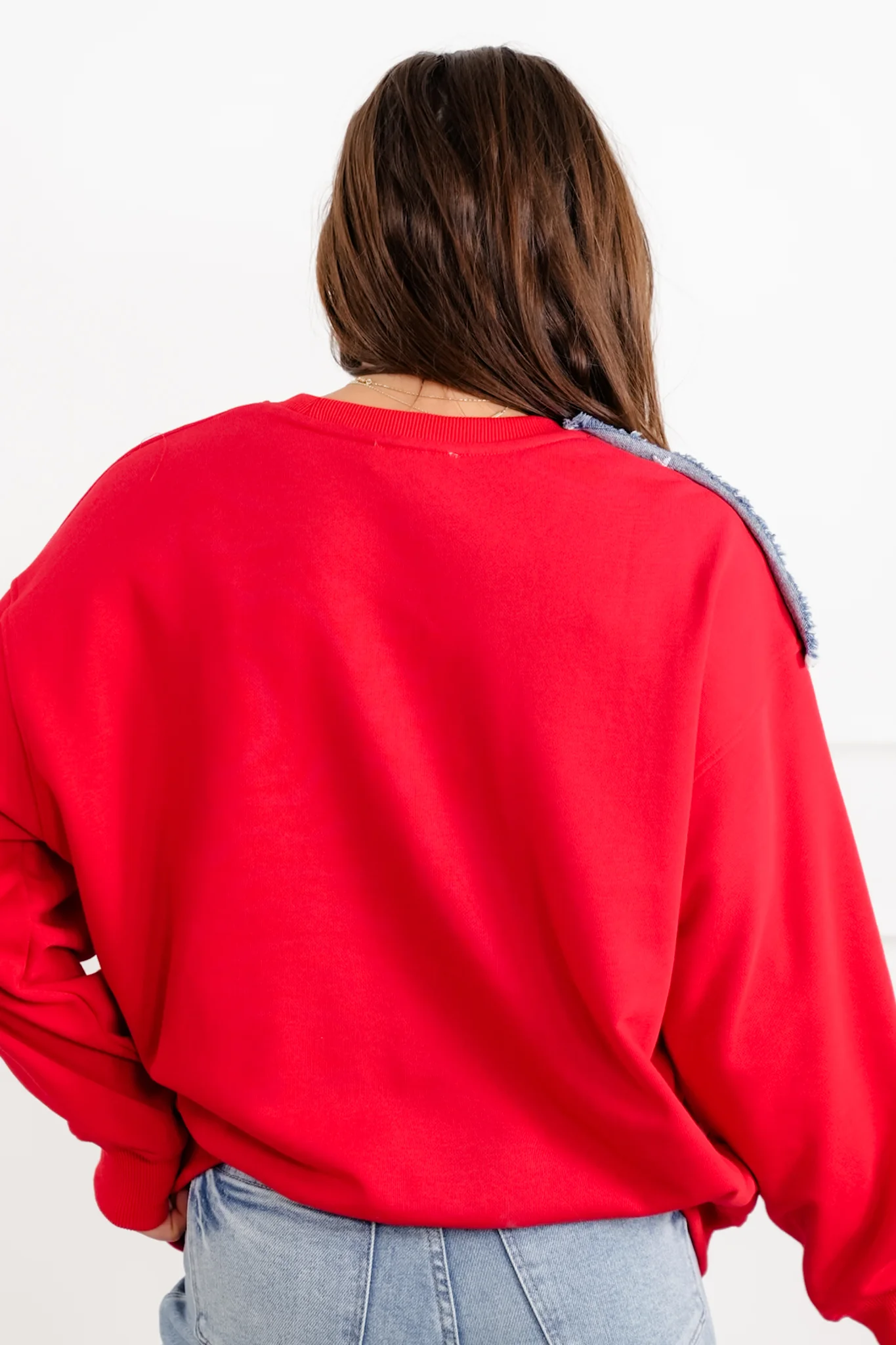 Red Long Sleeve Sweatshirt with American Flag Detail - Image 4