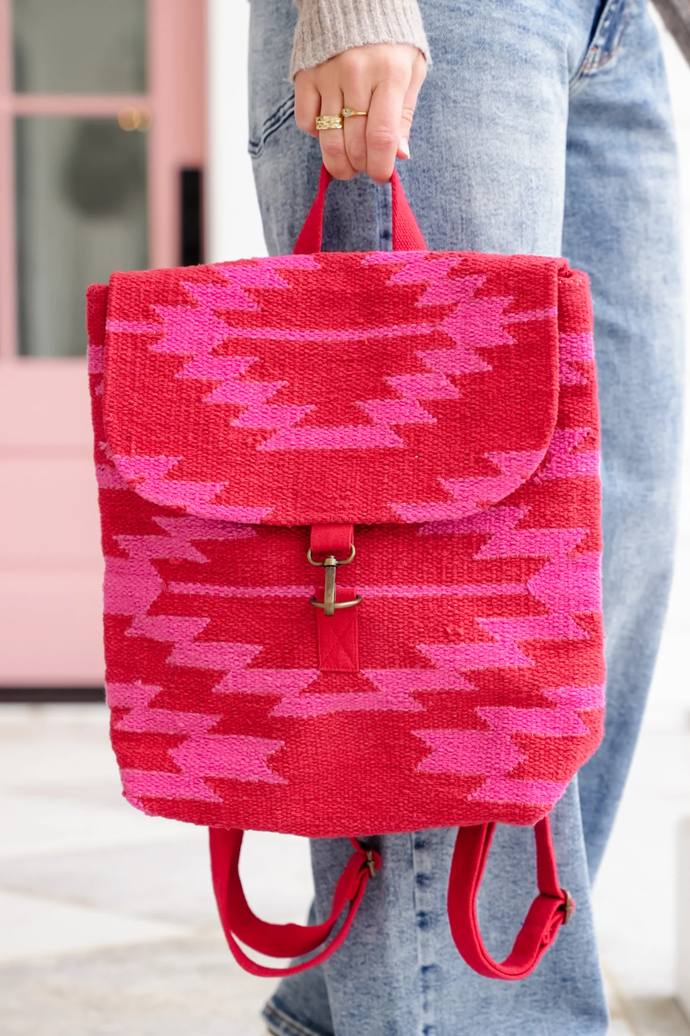 Red & Pink Aztec Backpack - Image 2