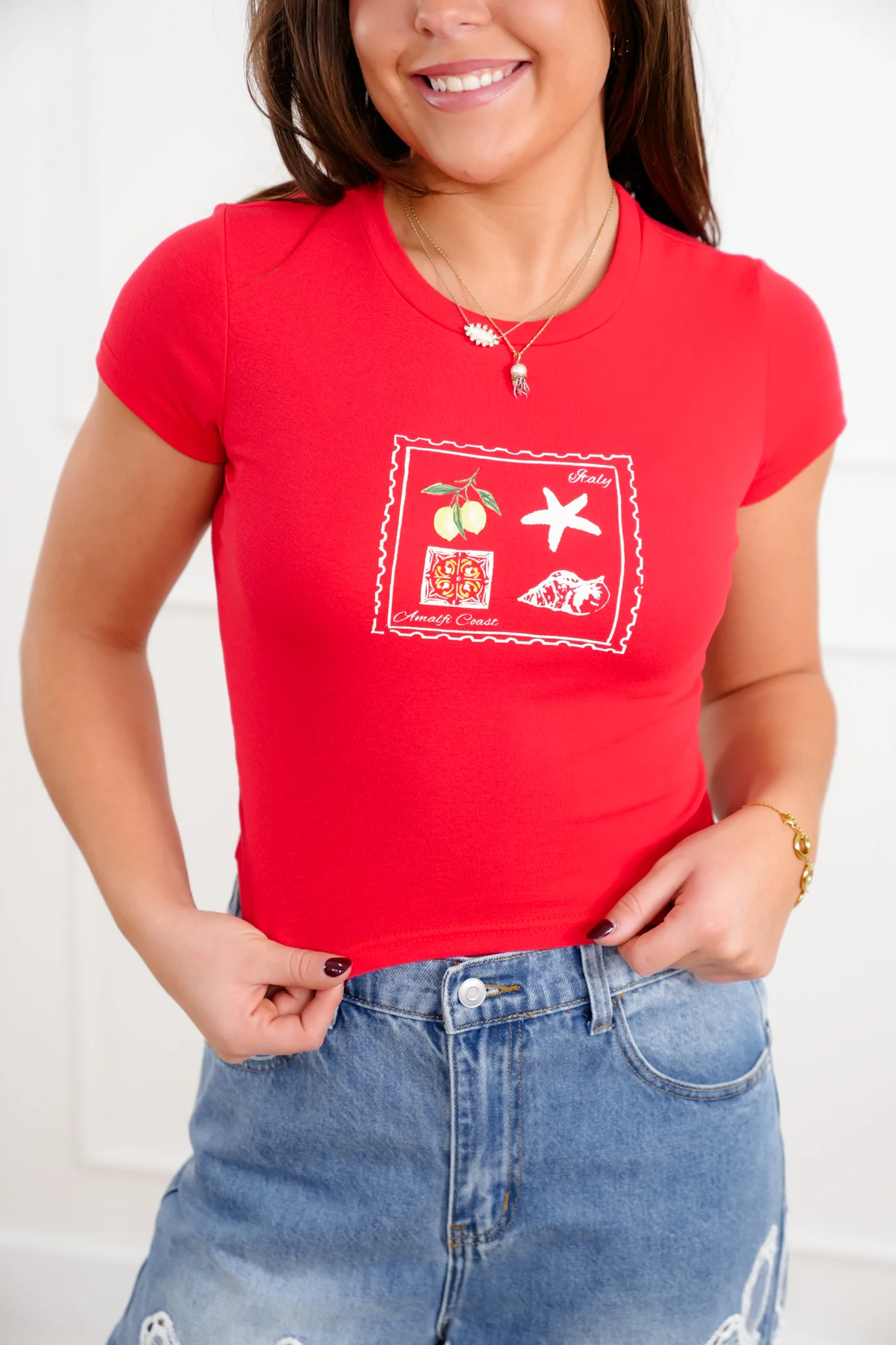 Red Short Sleeve "Italy Amalfi Coast" Top - Image 2