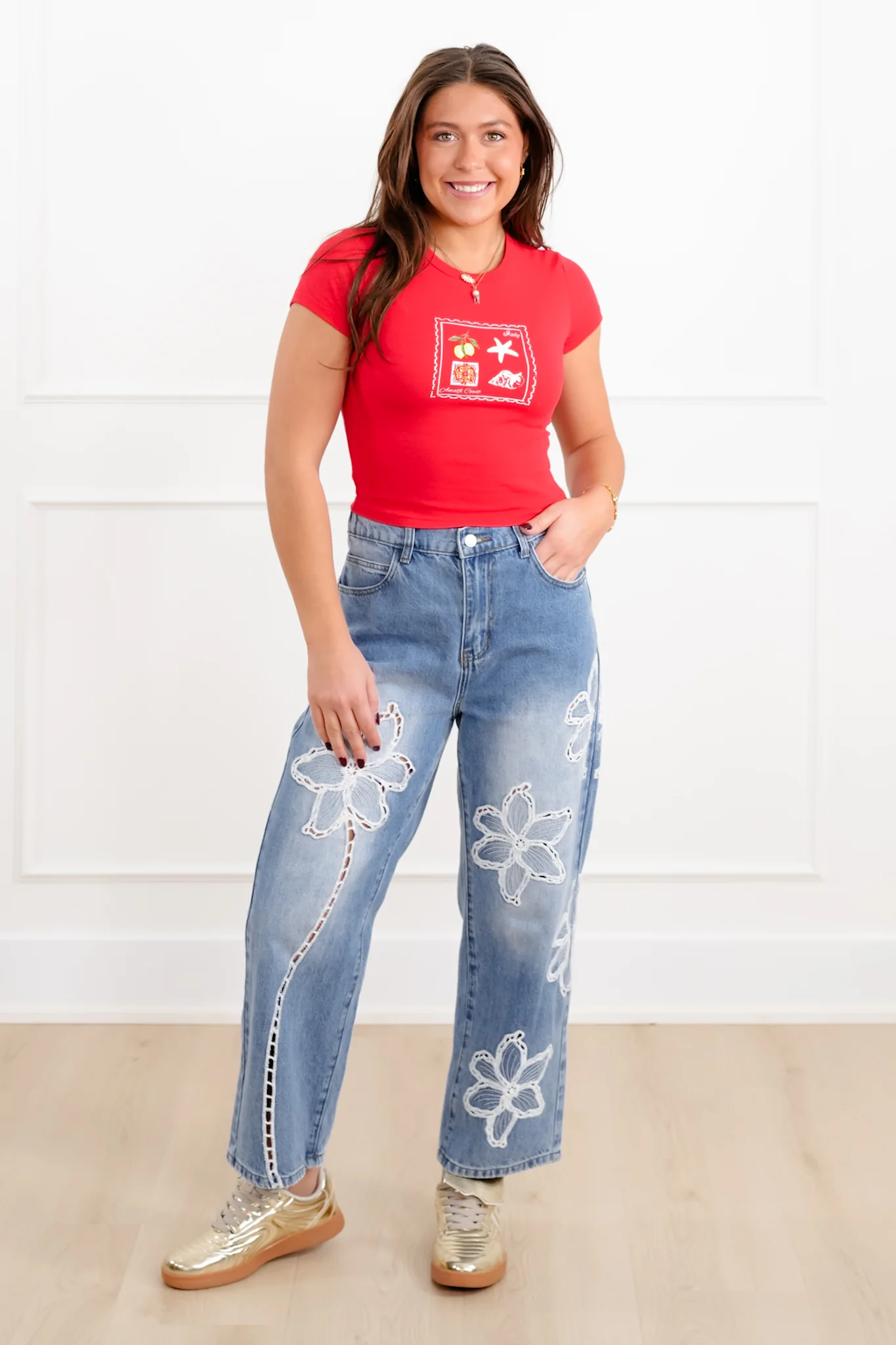 Red Short Sleeve "Italy Amalfi Coast" Top - Image 3