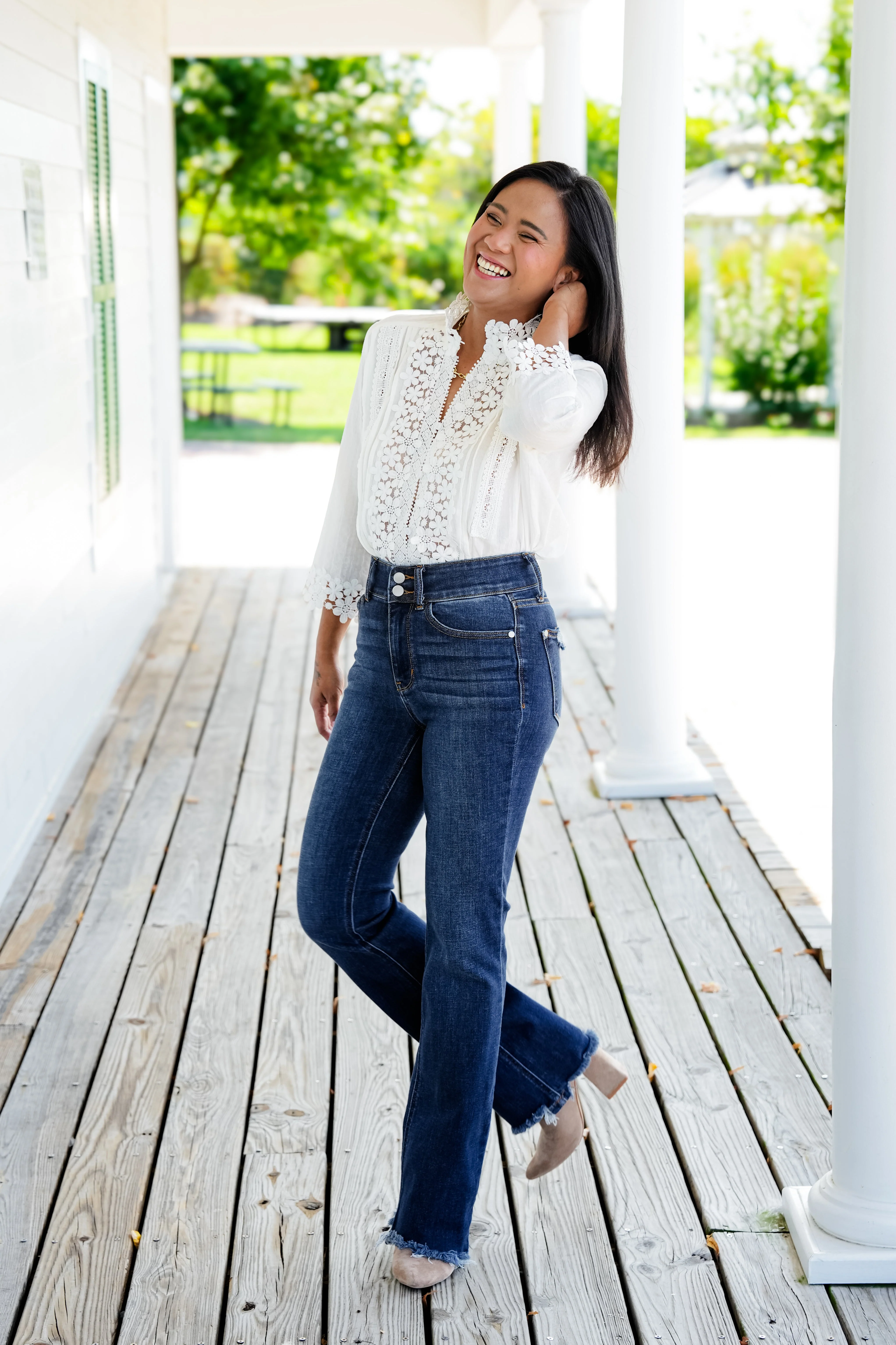 Restock! Judy Blue Feeling Fine Dark Wash High Rise Non Distressed Vintage Frayed Hem Bootcut Jeans - Image 10
