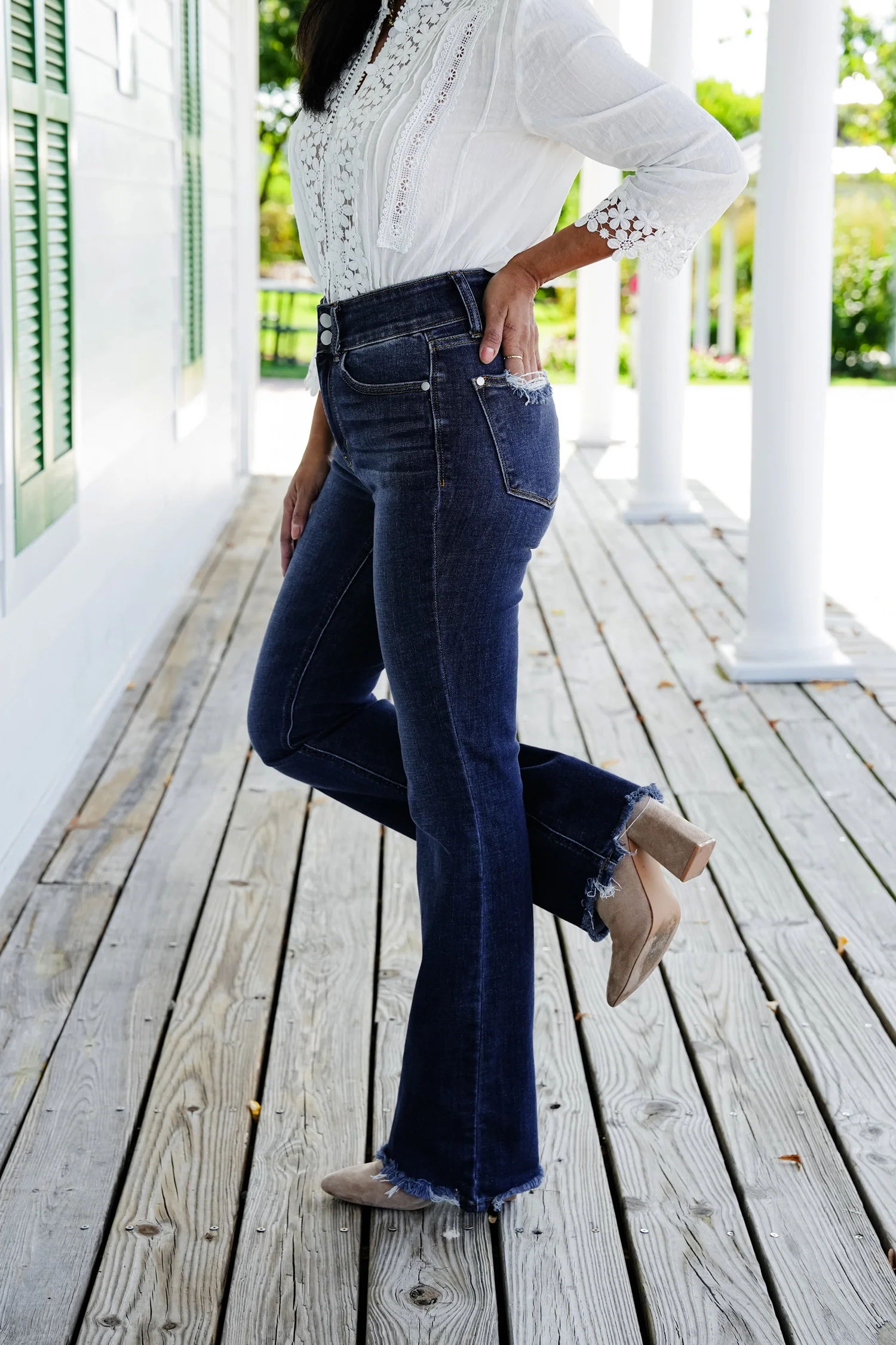 Restock! Judy Blue Feeling Fine Dark Wash High Rise Non Distressed Vintage Frayed Hem Bootcut Jeans - Image 11