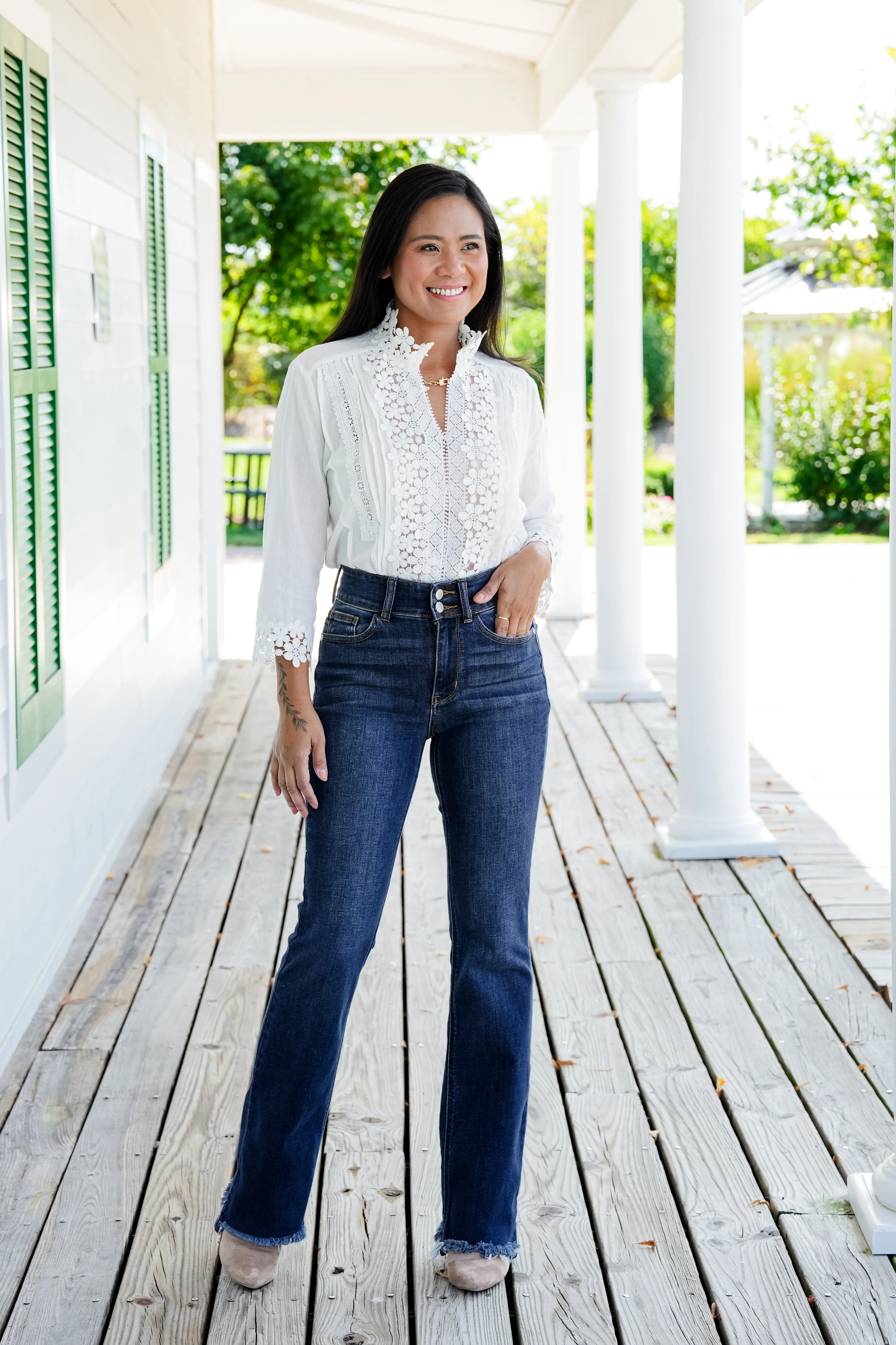 Restock! Judy Blue Feeling Fine Dark Wash High Rise Non Distressed Vintage Frayed Hem Bootcut Jeans - Image 12