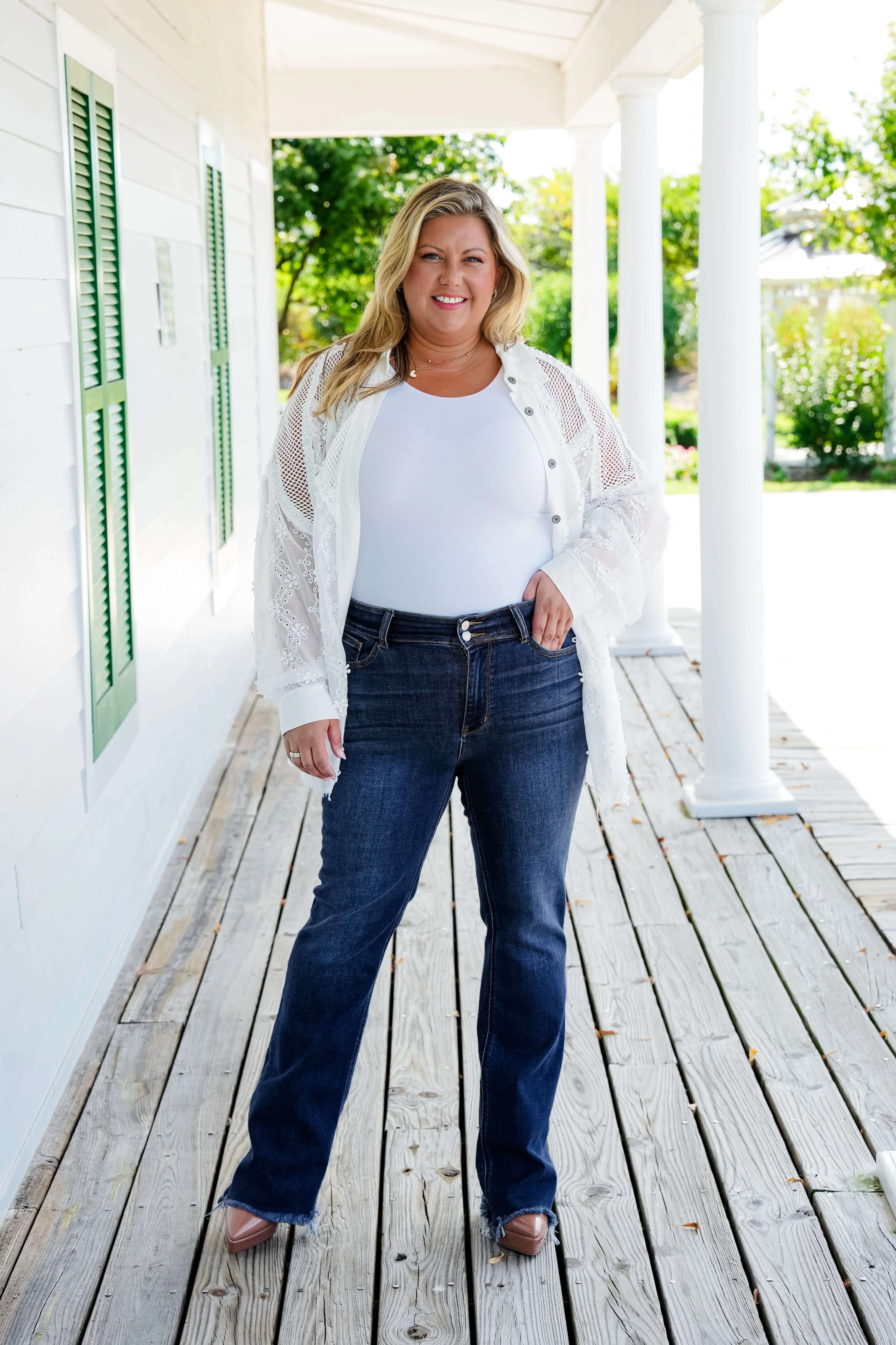 Restock! Judy Blue Feeling Fine Dark Wash High Rise Non Distressed Vintage Frayed Hem Bootcut Jeans - Image 14