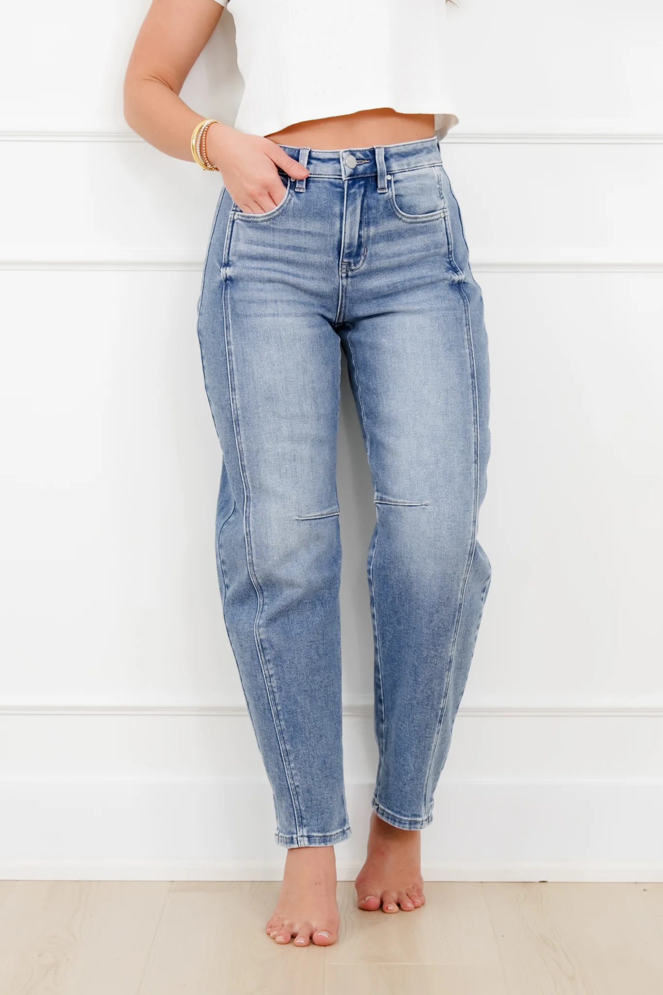 Restock! Risen The Hollis Rise Medium Wash Boyfriend Cuffed Barrel Jeans - Image 13