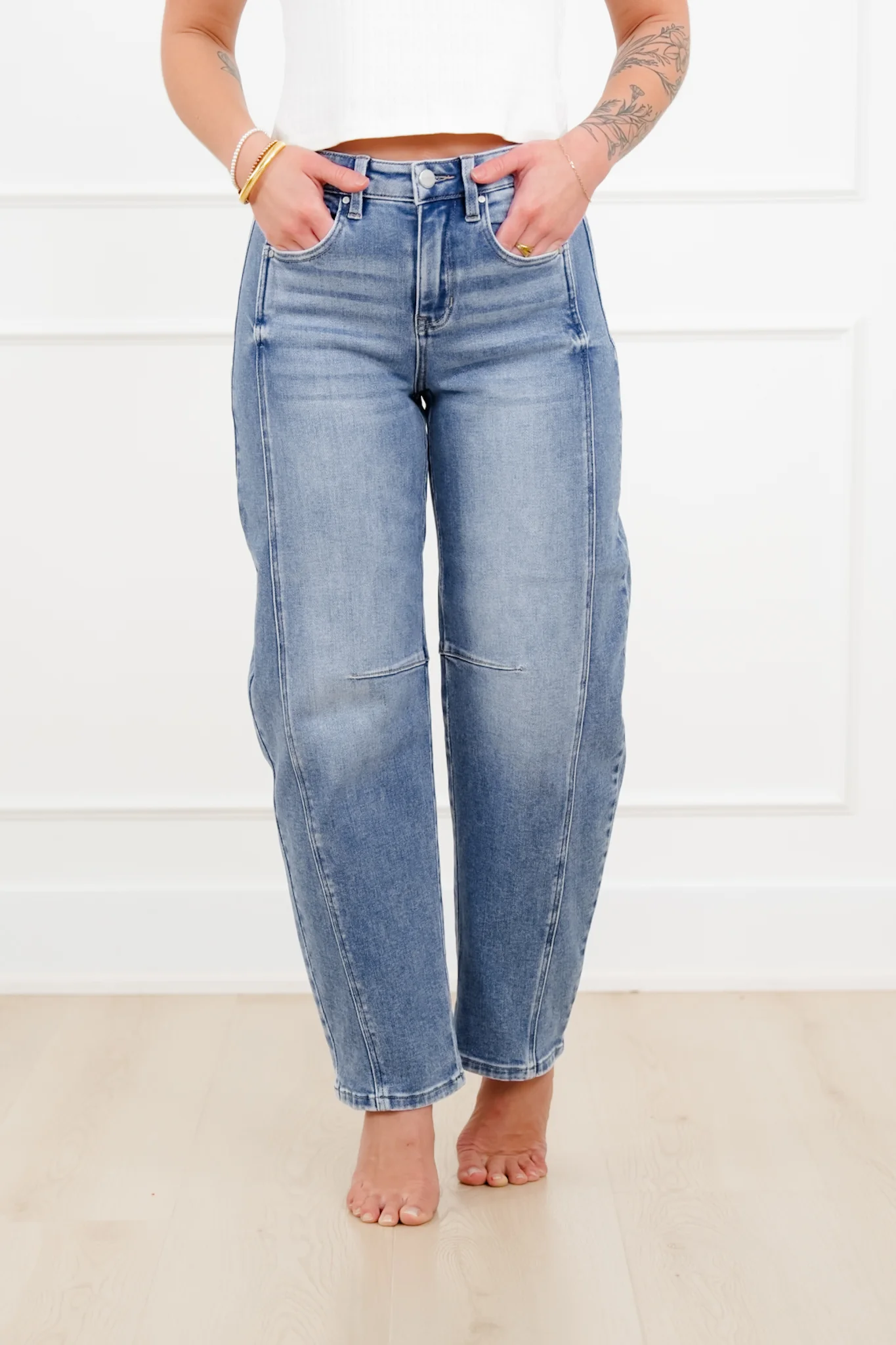 Restock! Risen The Hollis Rise Medium Wash Boyfriend Cuffed Barrel Jeans - Image 14