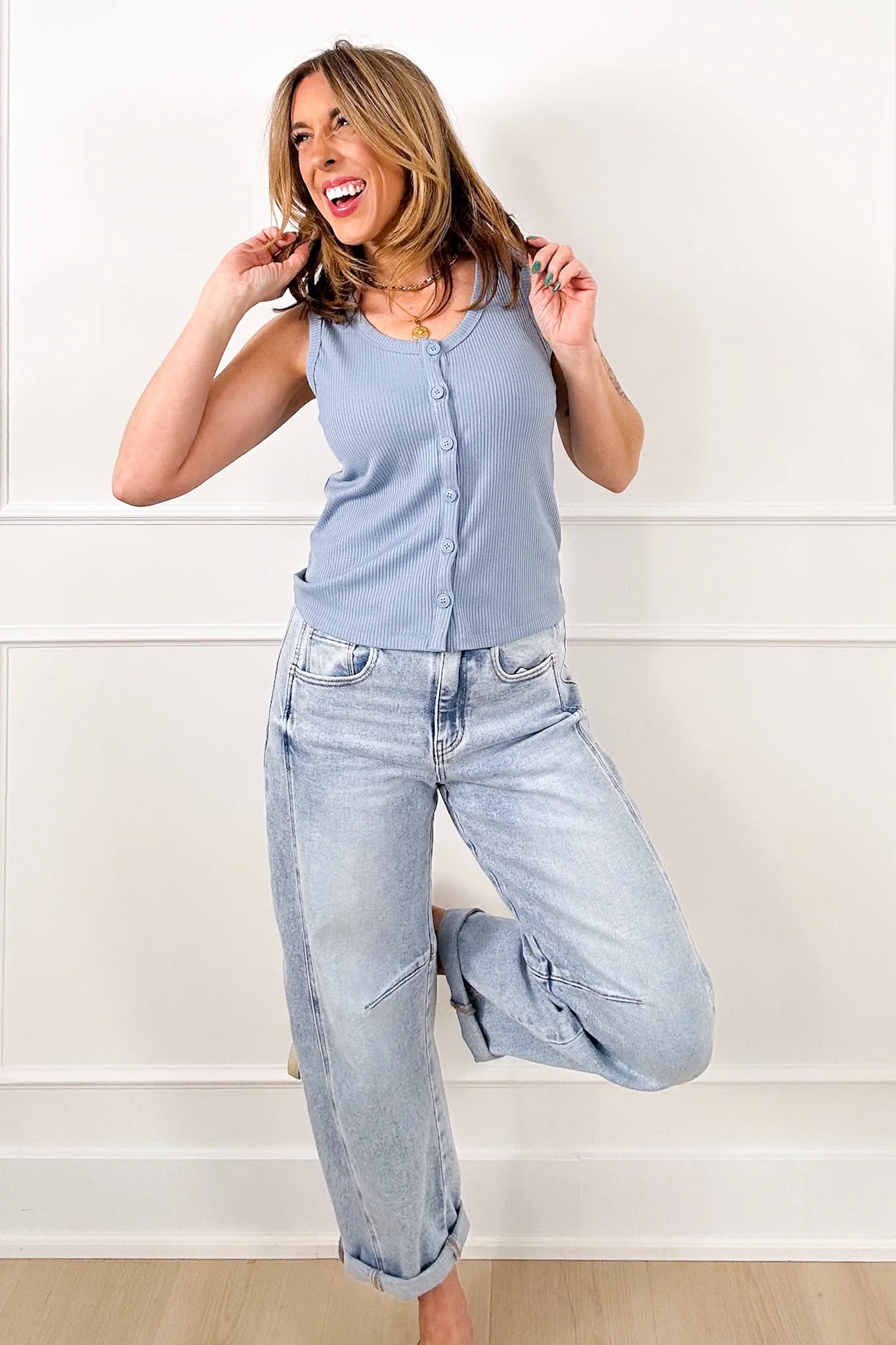 Ribbed Knit Button Down Tank Top - Image 8