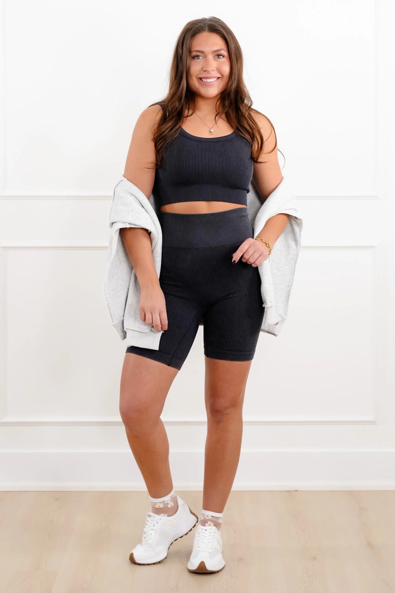Ribbed Knit Cropped Top and Shorts Set - Image 3