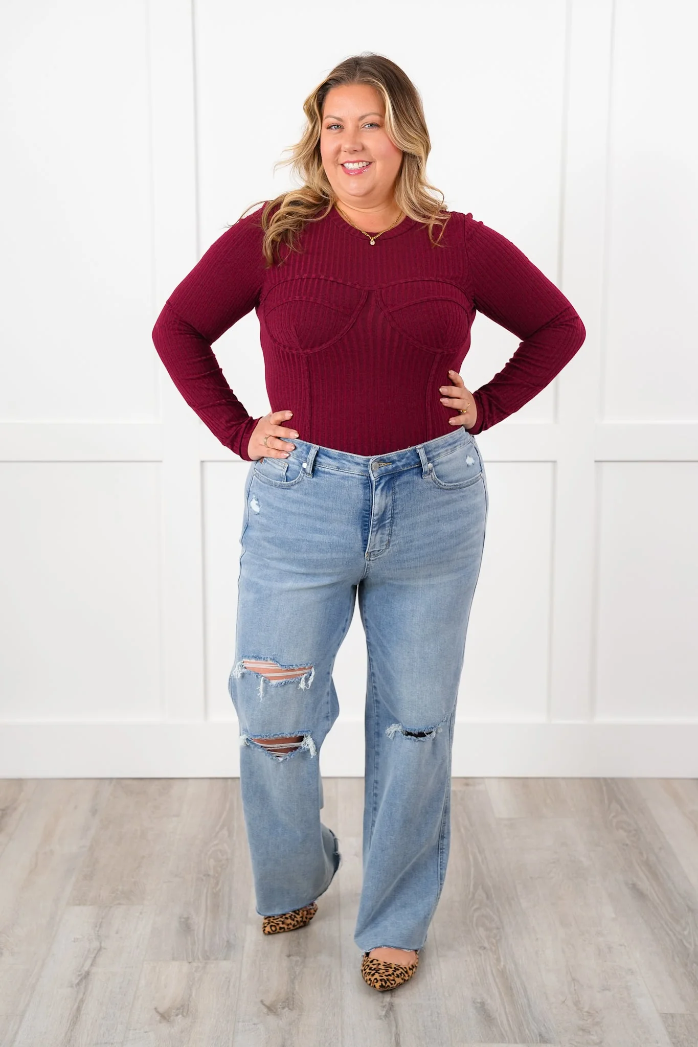 Ribbed Knit Long Sleeve Corset Top - Image 10