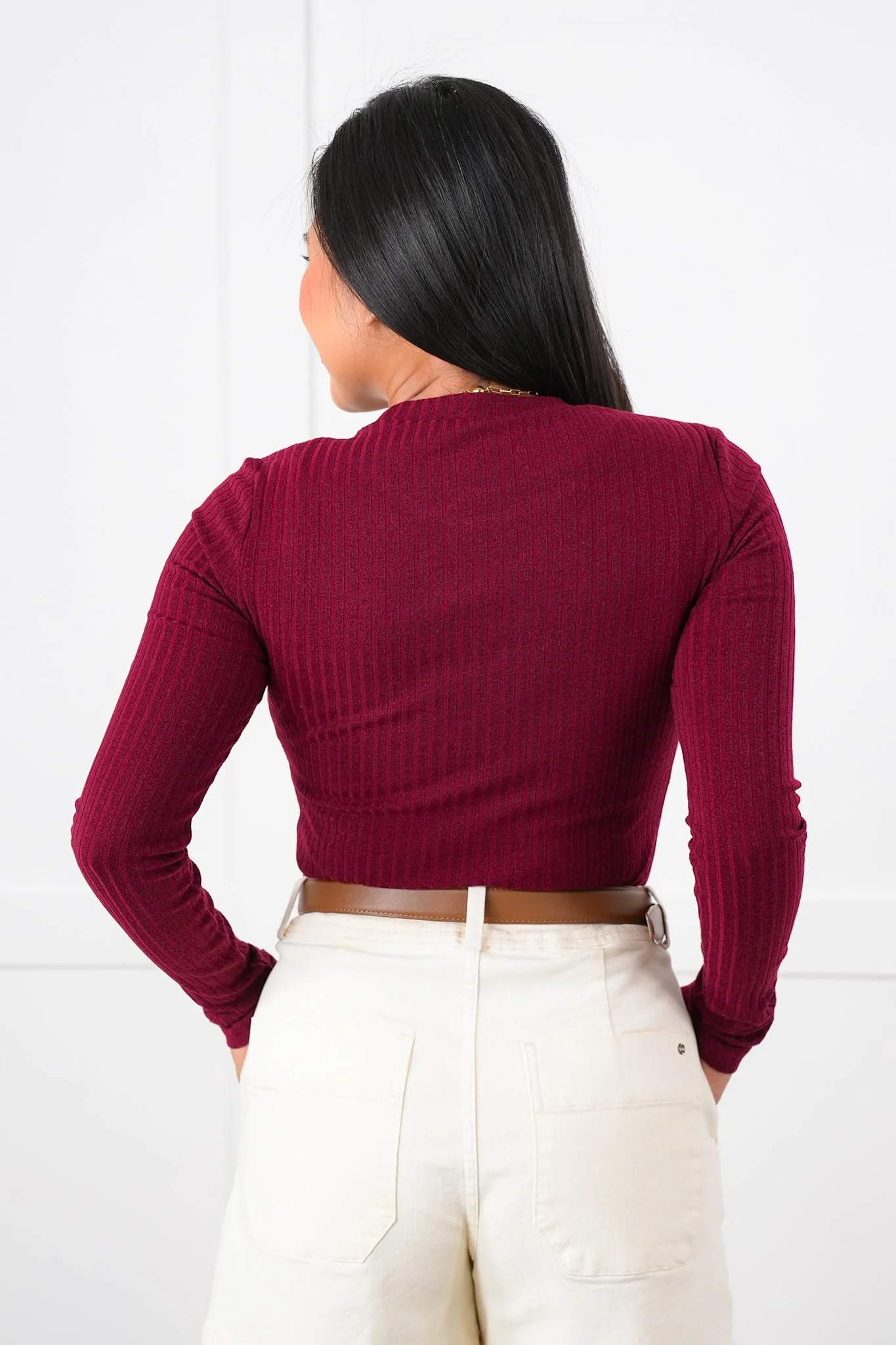 Ribbed Knit Long Sleeve Corset Top - Image 5