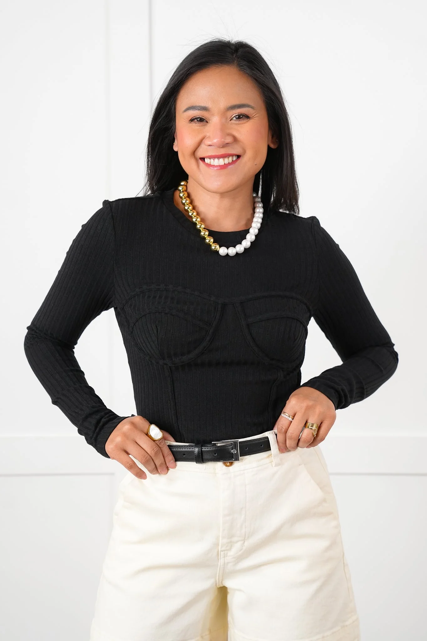 Ribbed Knit Long Sleeve Corset Top - Image 7