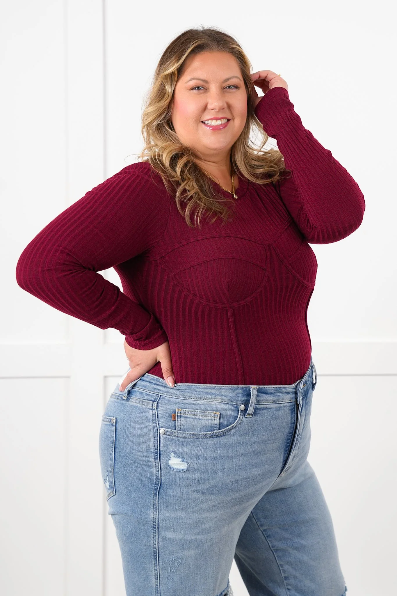 Ribbed Knit Long Sleeve Corset Top - Image 9