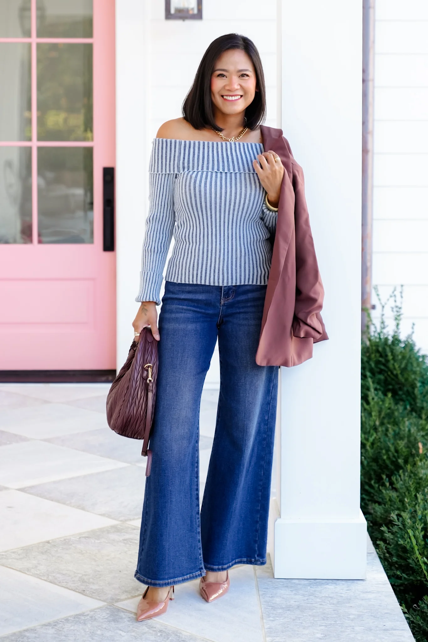 Ribbed Knit Long Sleeve Off Shoulder Top - Image 7