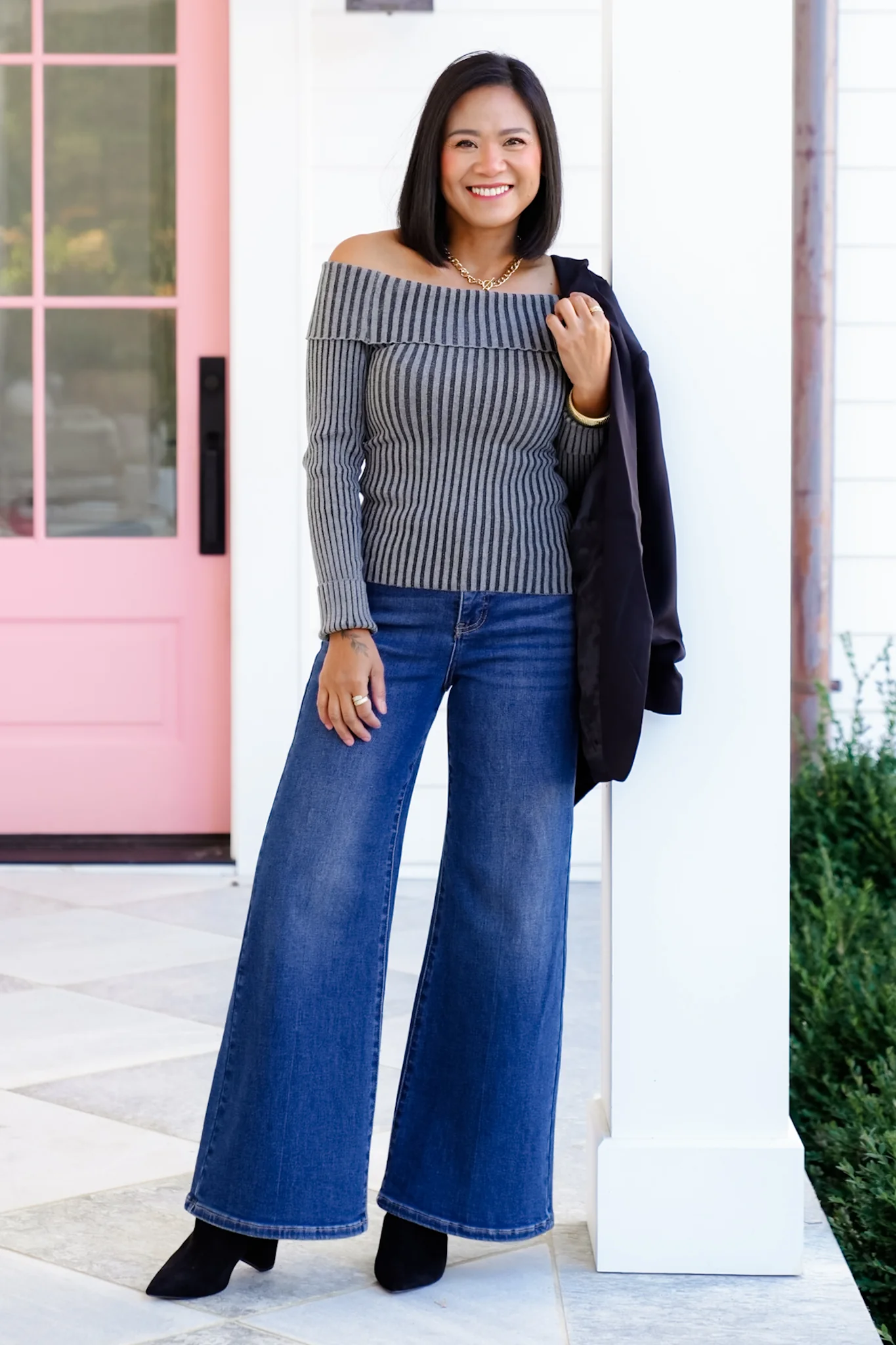 Ribbed Knit Long Sleeve Off Shoulder Top - Image 9