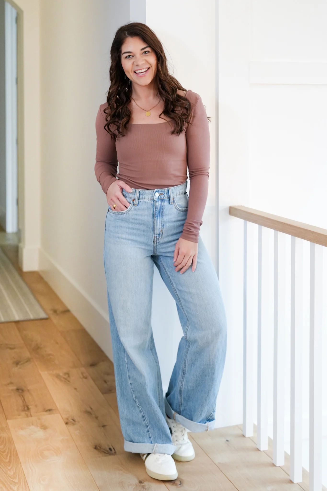 Ribbed Knit Long Sleeve Square Neck Top - Image 8