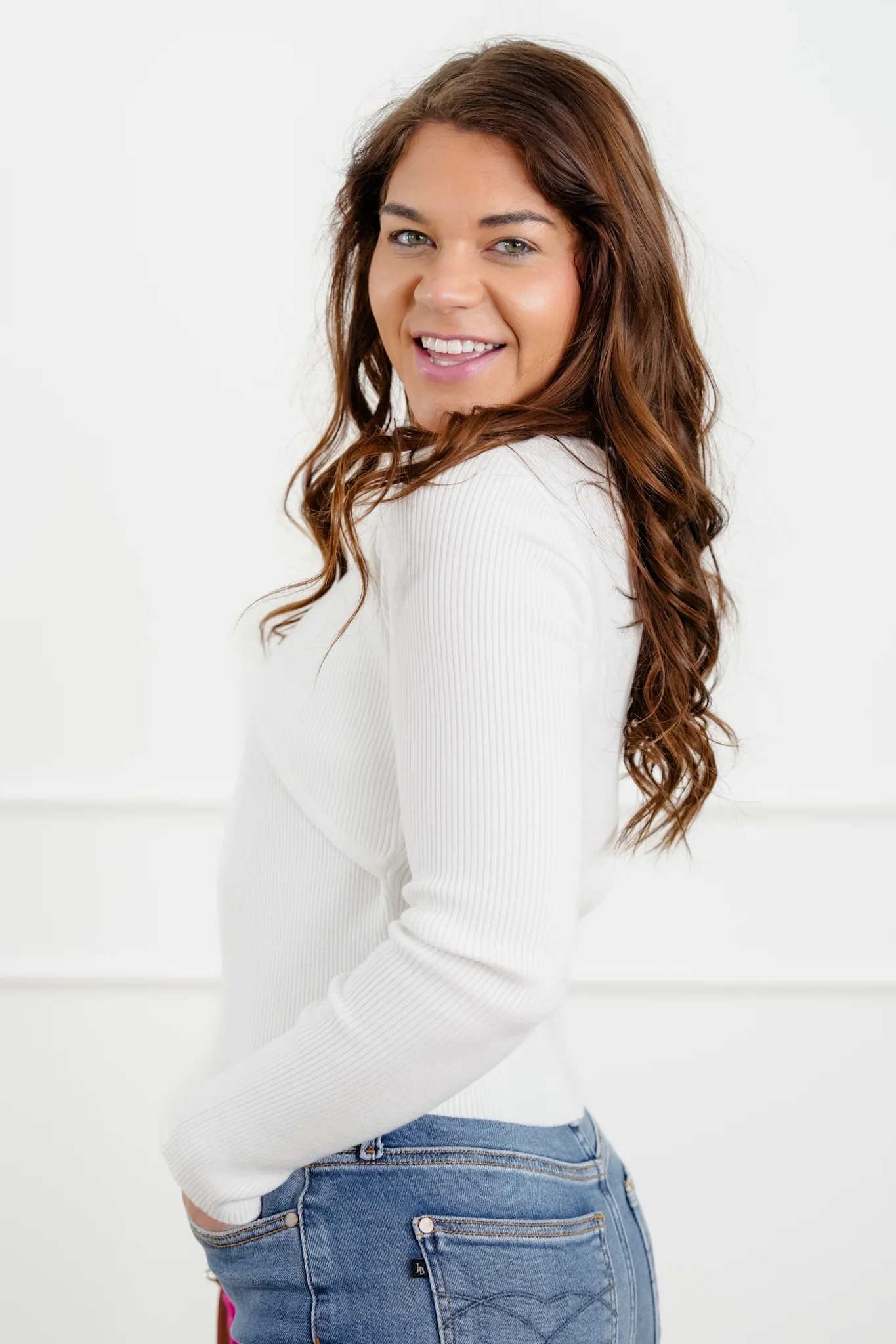 Ribbed Knit Long Sleeve Top with Buckle Accent - Image 4