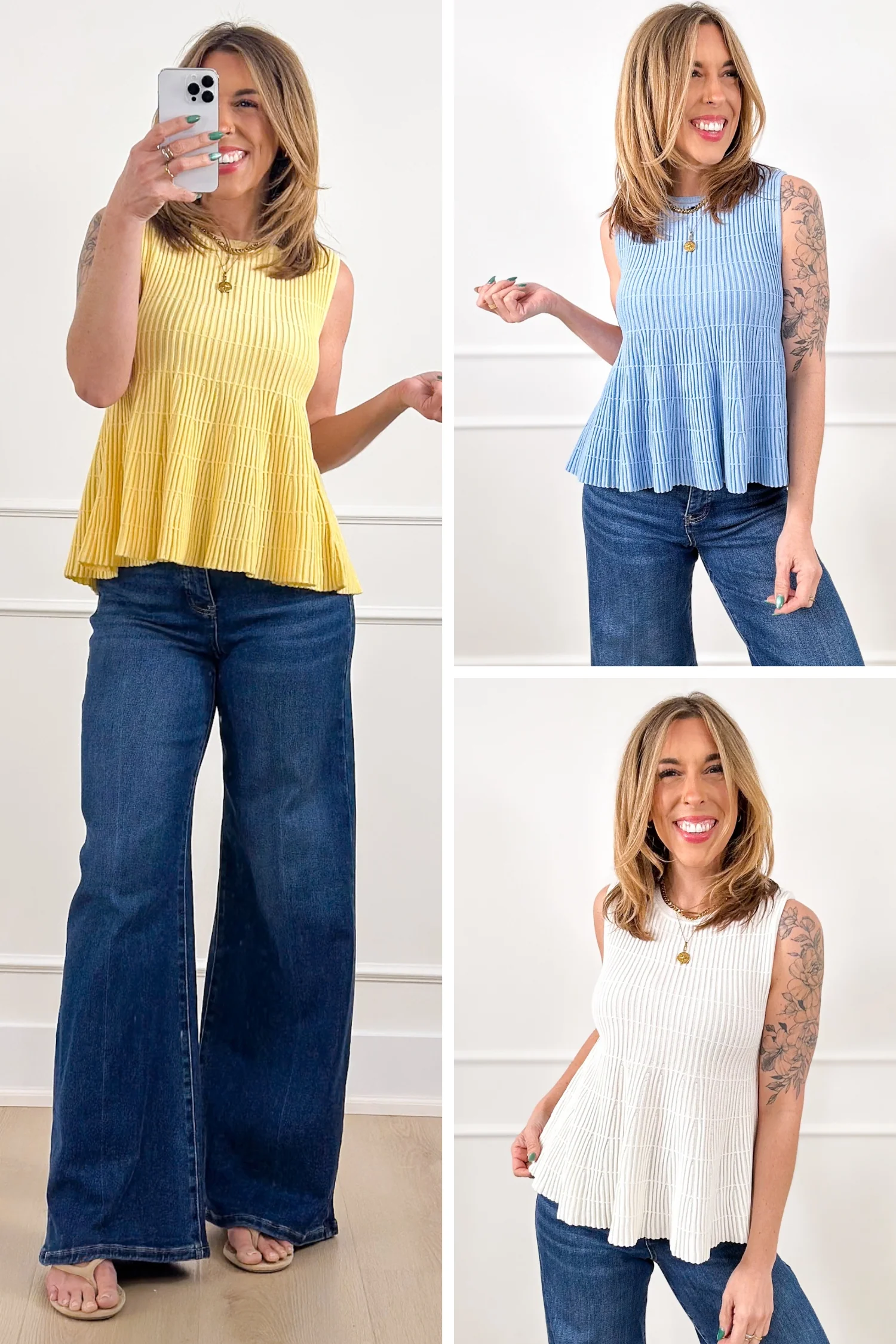 Ribbed Knit Sleeveless Flared Top