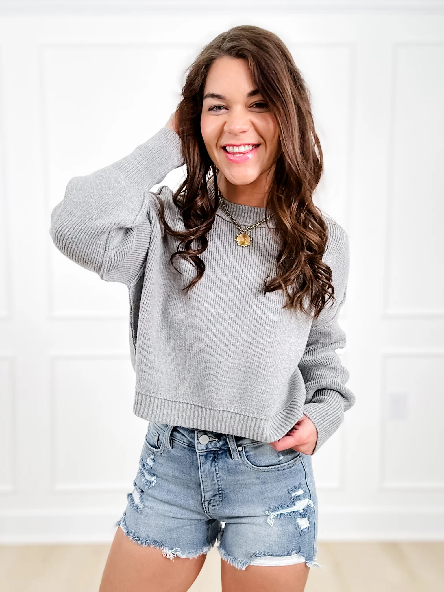 Ribbed Long Sleeve Round Neck Pullover Sweater - Image 7